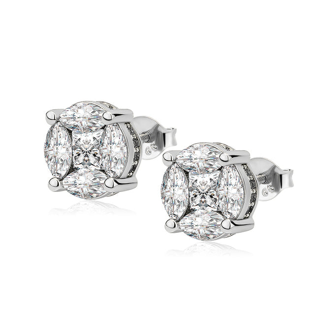 Iced Round Cut Prong CZ Earrings - Gold/White Gold