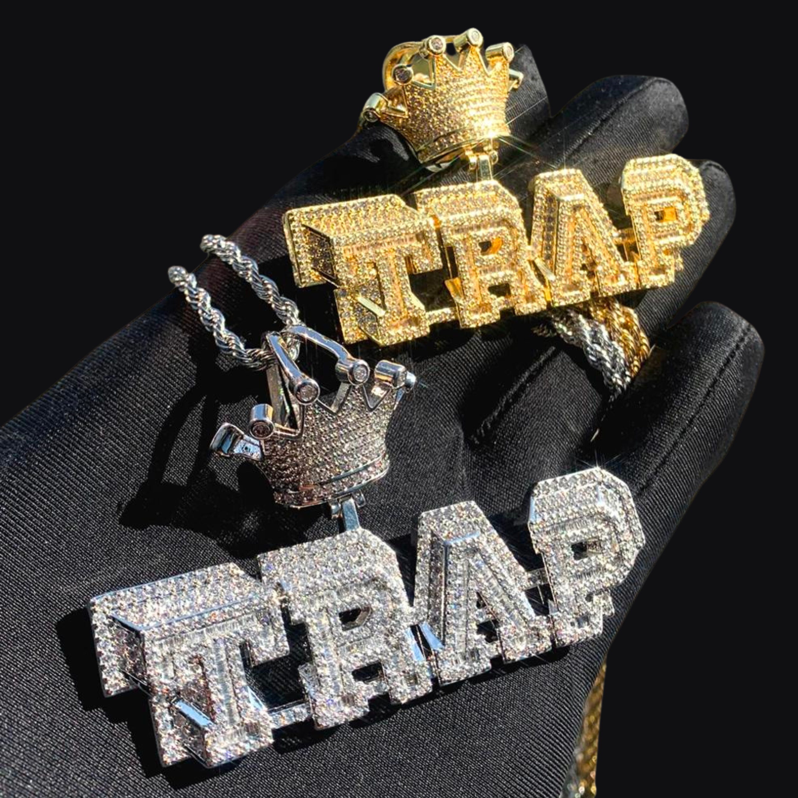 Iced Layered "Trap" Letter Pendant Necklace