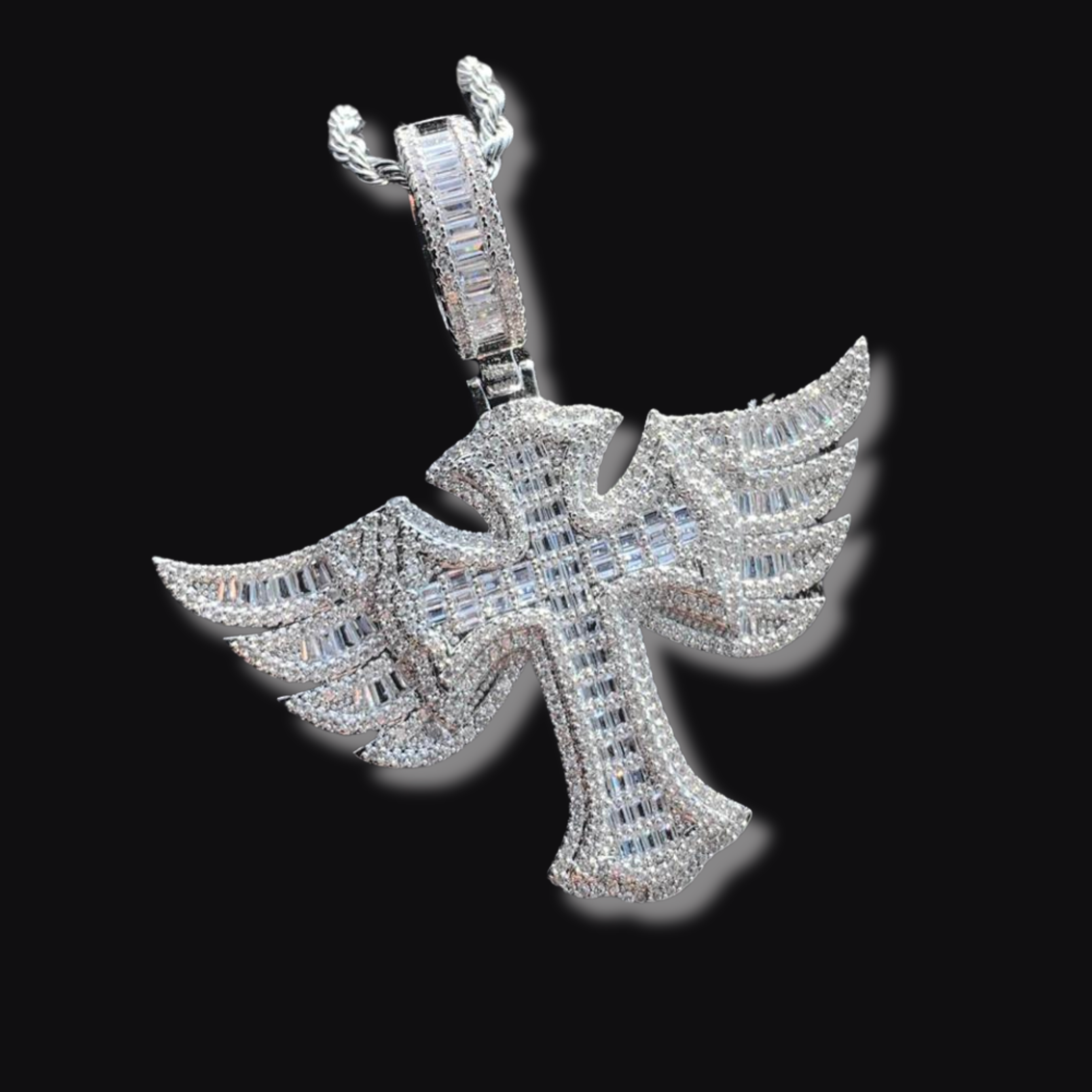 Iced Out Angel Wing Cross Pendant Necklace