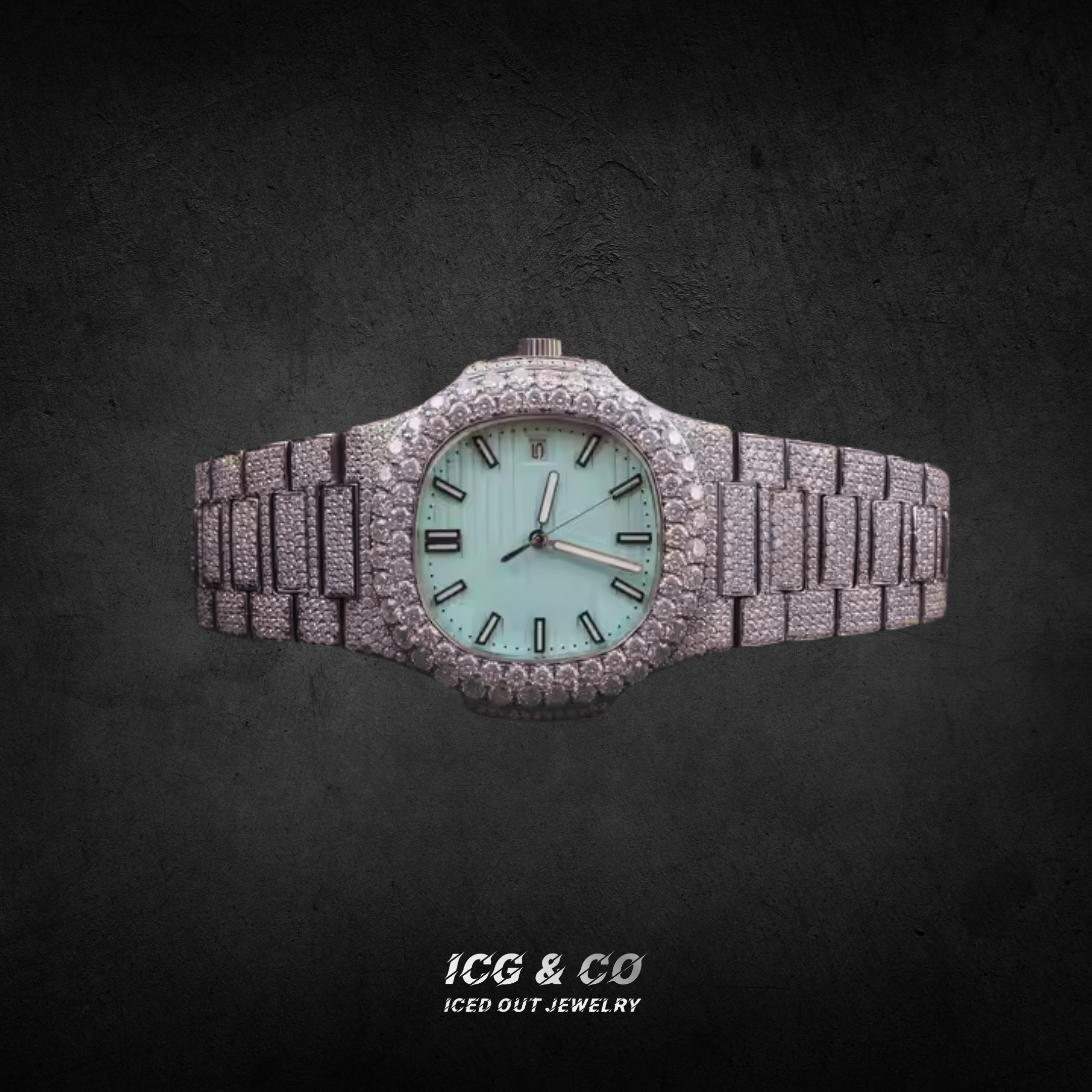 S925 Fully Moissanite Diamond Porthole-Inspired Crystal Blue Watch