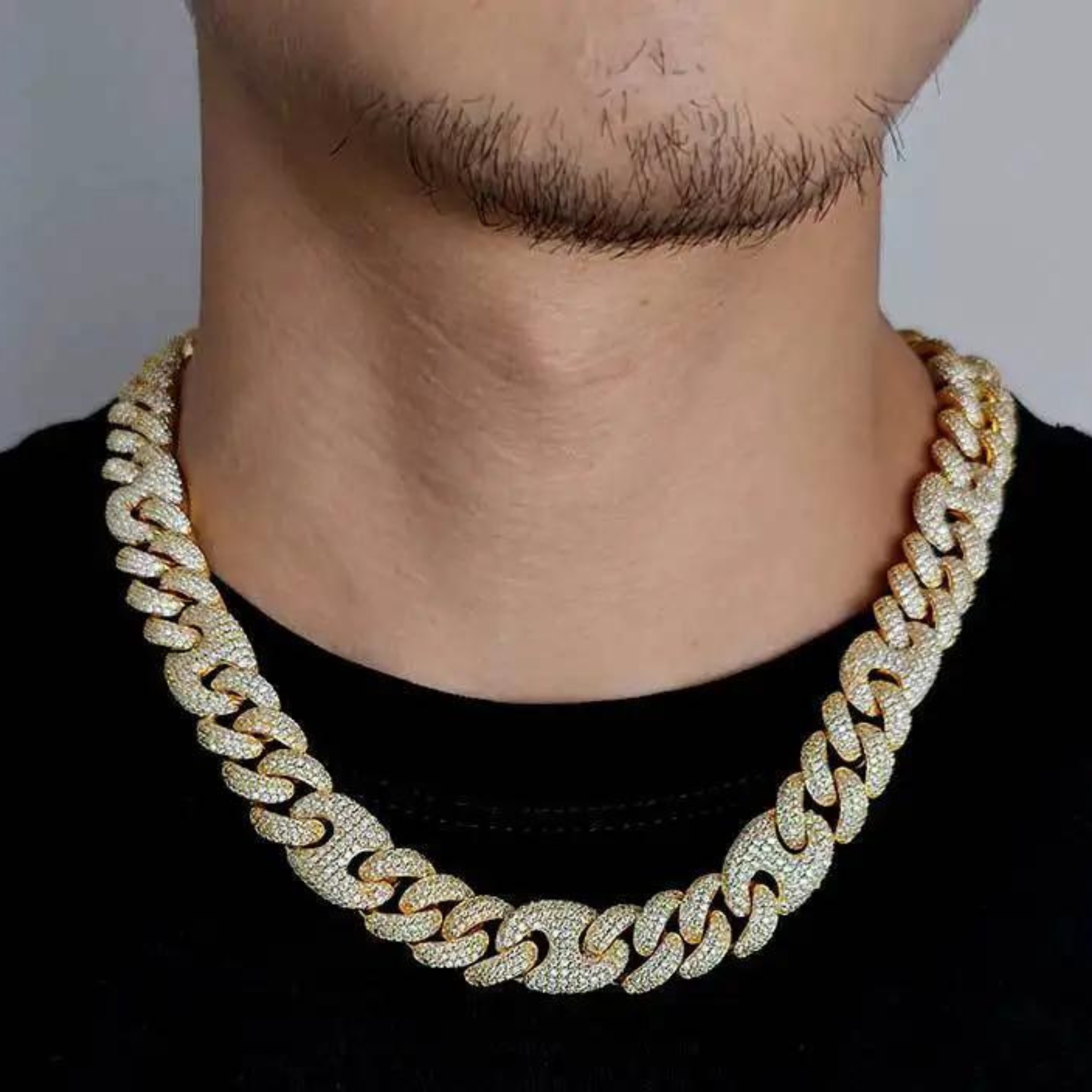 15mm Iced Mariner Puffed Cuban Chain 18K Gold Plated Chain Necklace