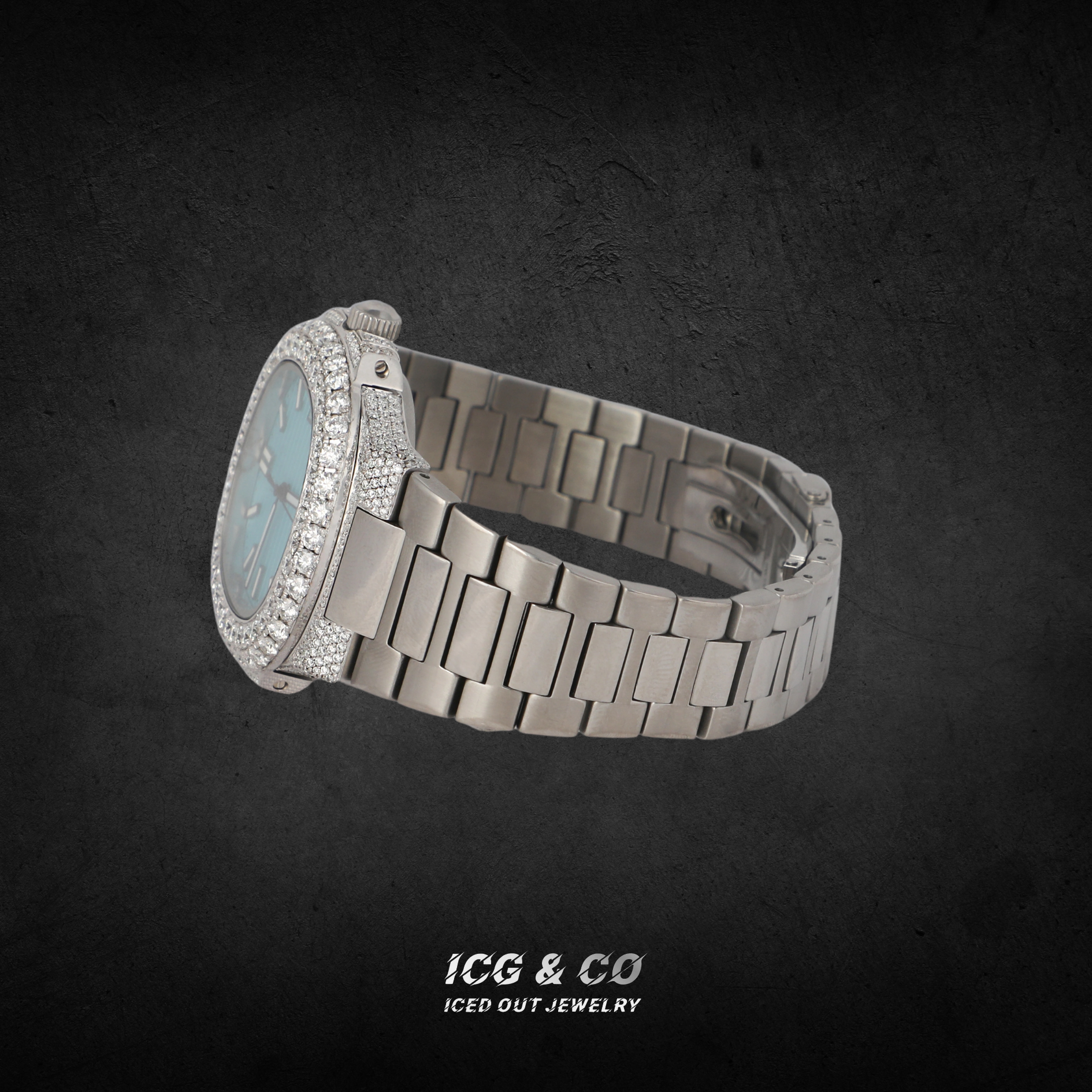 S925 Moissanite Diamond Porthole-Inspired Crystal Blue Dial Face Watch