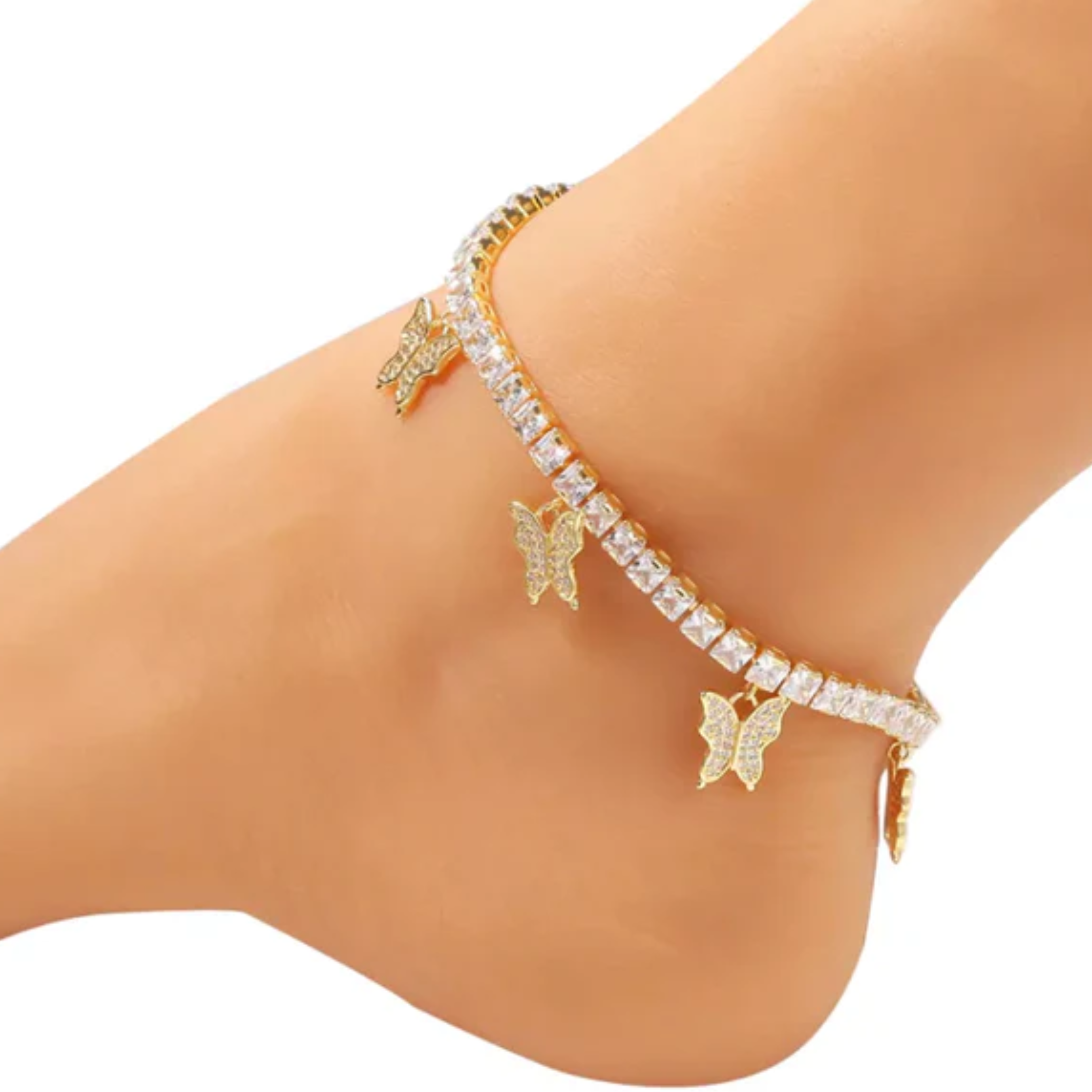 5MM Iced Out Butterfly Tennis Link Anklet