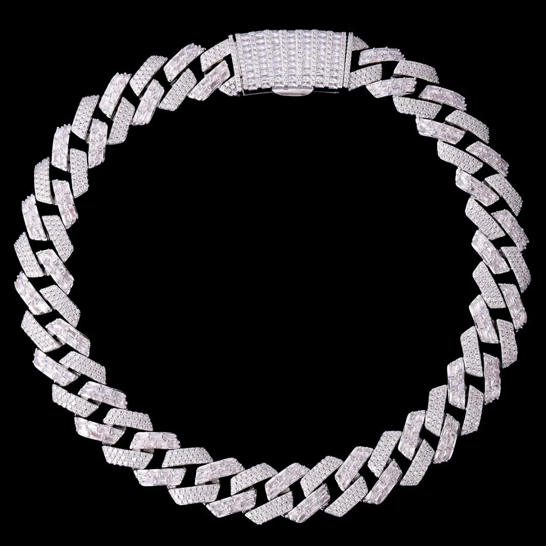 20MM DUO STONES BAGUETTE CLASP ICED OUT DIAMOND NECKLACE CHAIN