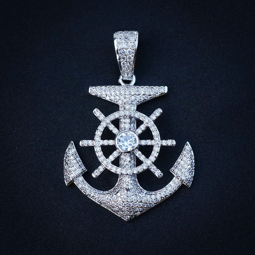 Iced Anchor Diamond Pendant Necklace
