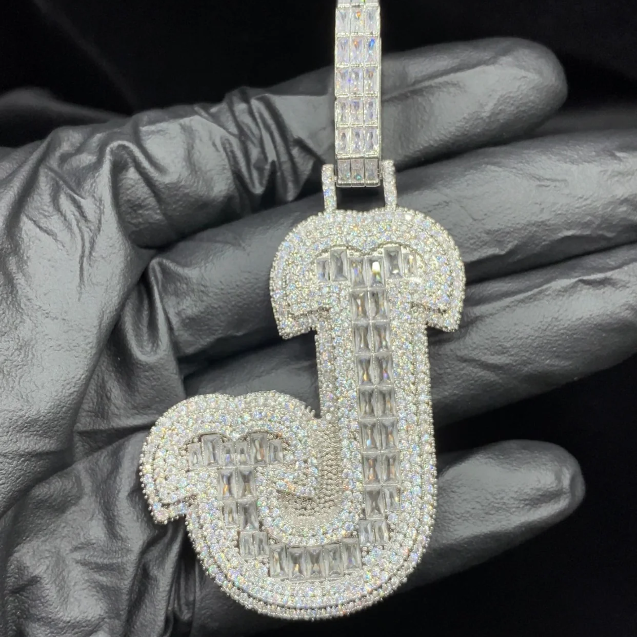 Palm Baguette Custom Initial A-Z Alphabet Pendant - Icedgame & Co