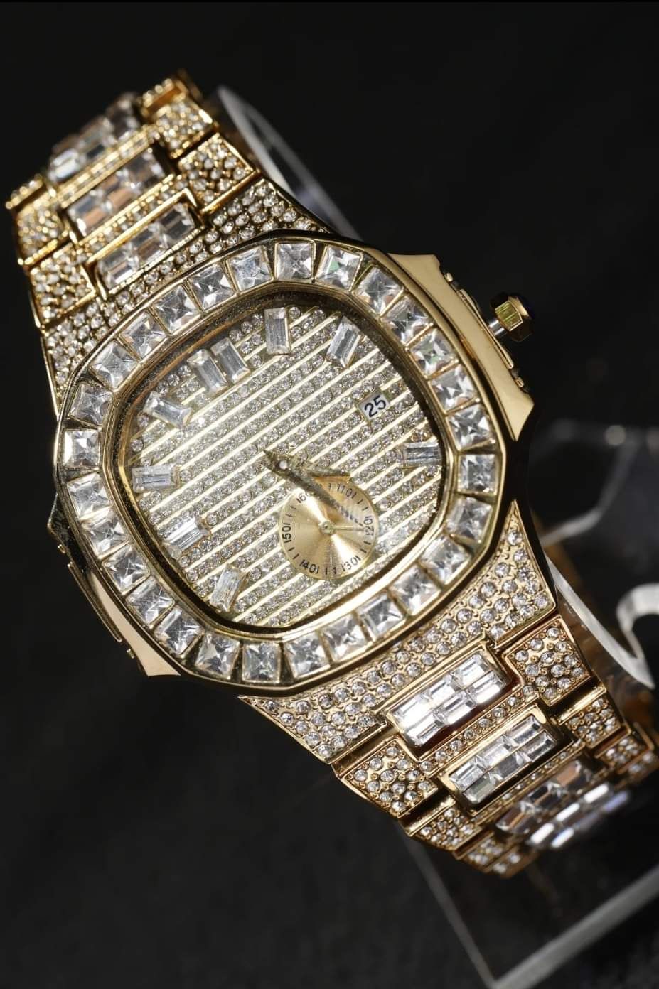 14k Fully Bust Down Baguette Diamond Chrono Dial Watch