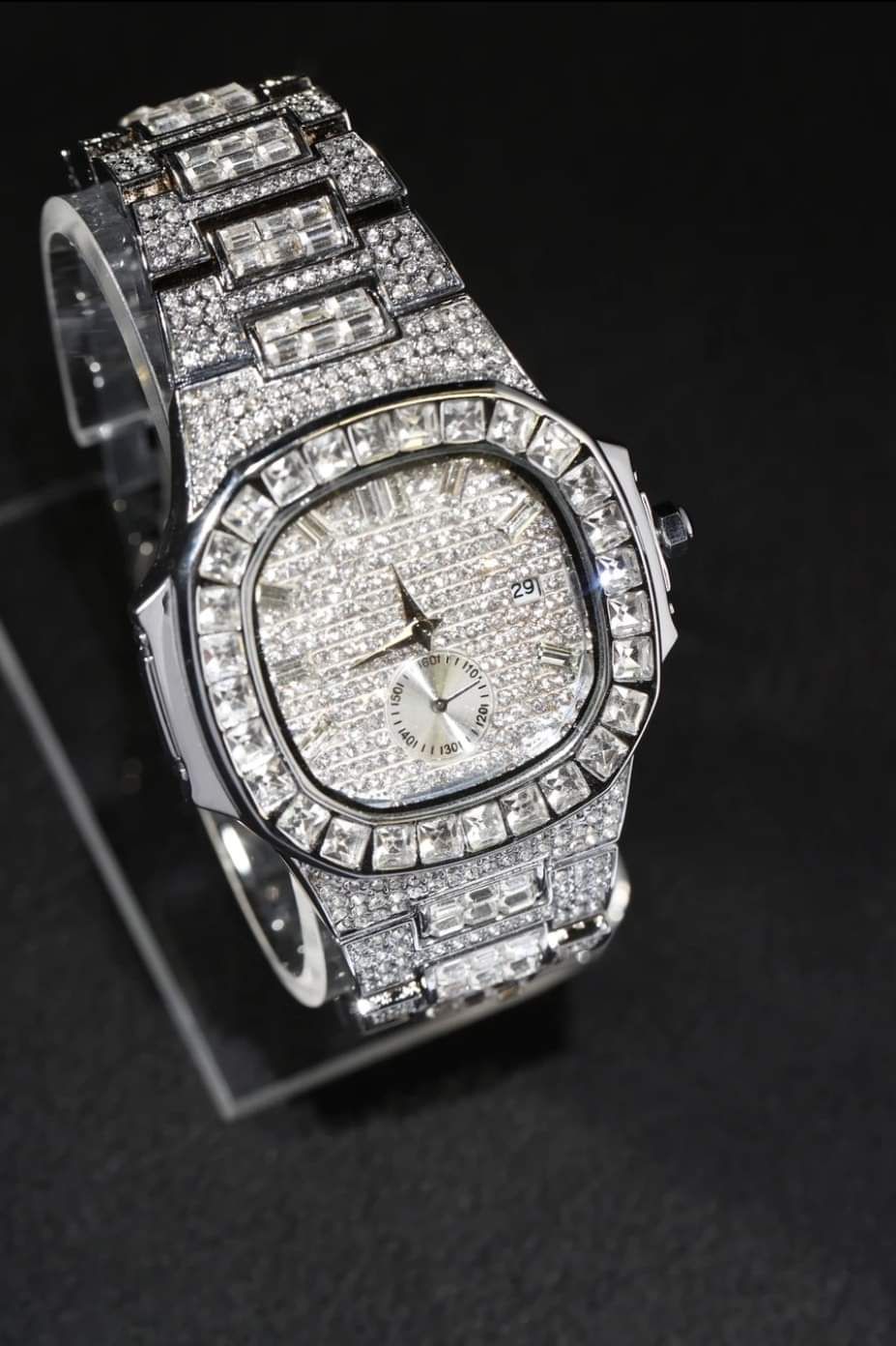 14k Fully Bust Down Baguette Diamond Chrono Dial Watch