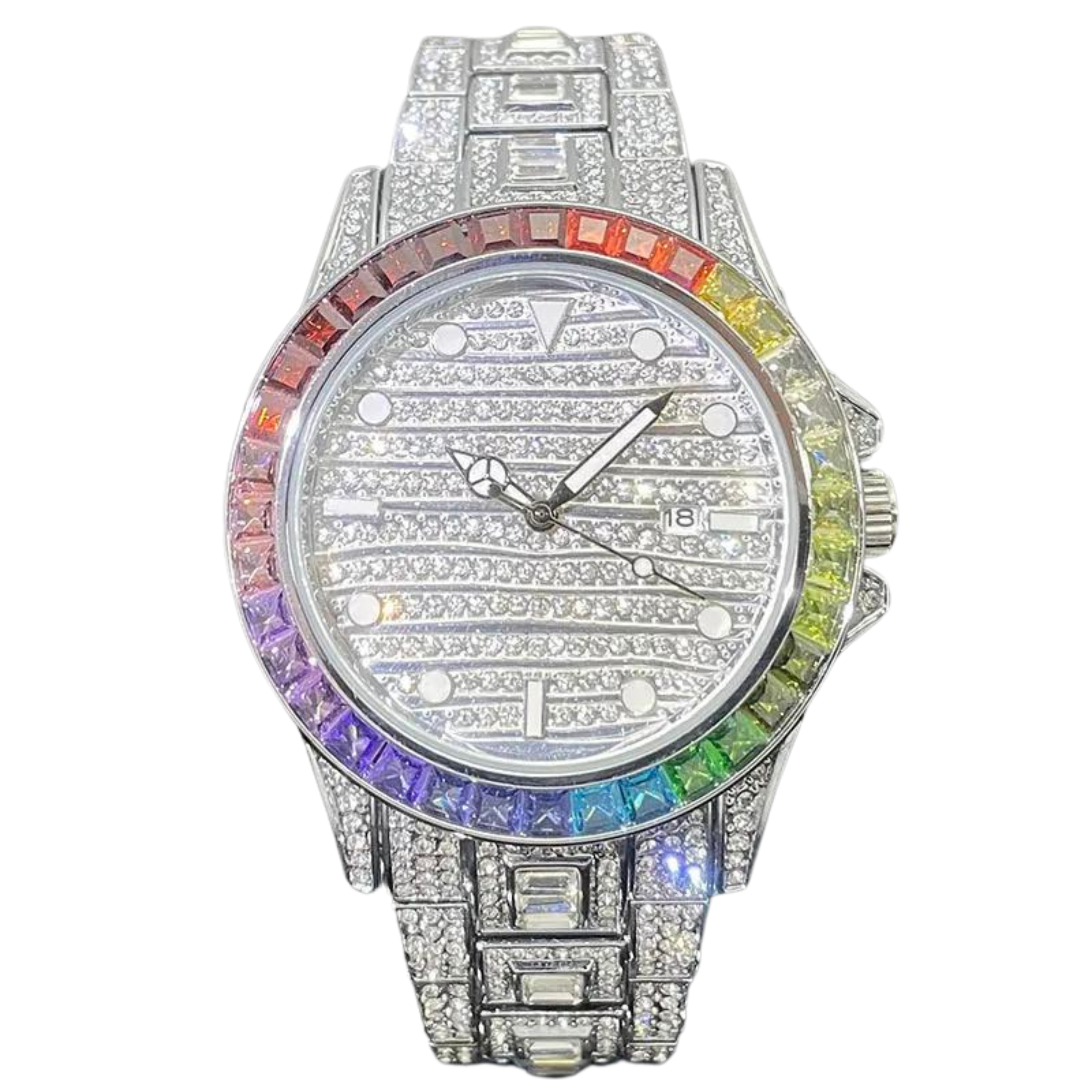 Iced Colorful-Gemstone Baguette Watch