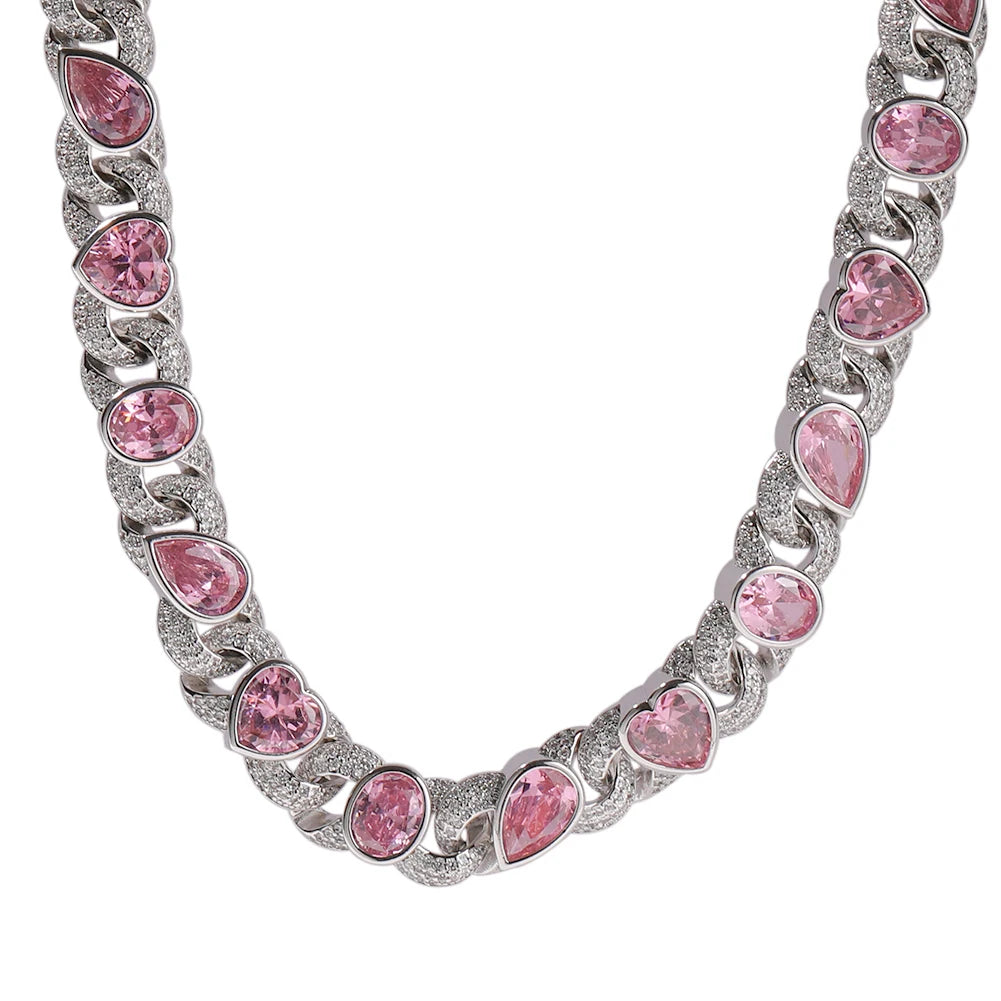 12MM Iced Out Infinity Mixed Pink Stone Necklace