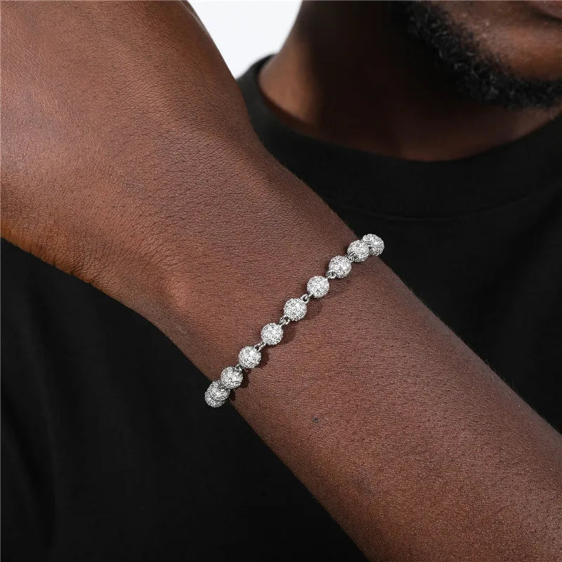 6MM Iced Cuffed Beads - White Gold/Gold