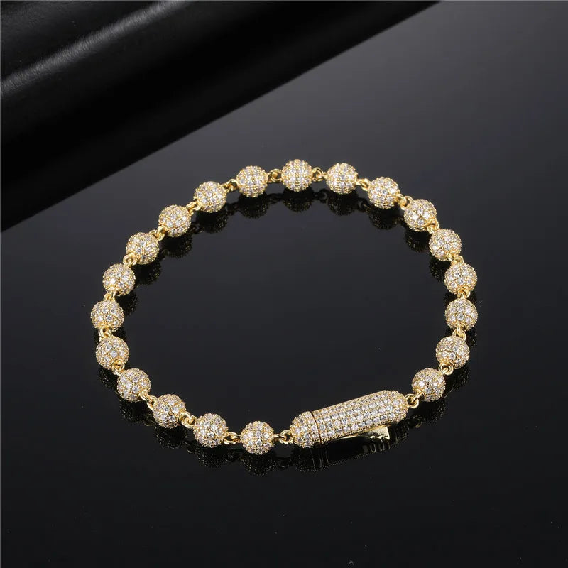 6MM Iced Cuffed Beads - White Gold/Gold