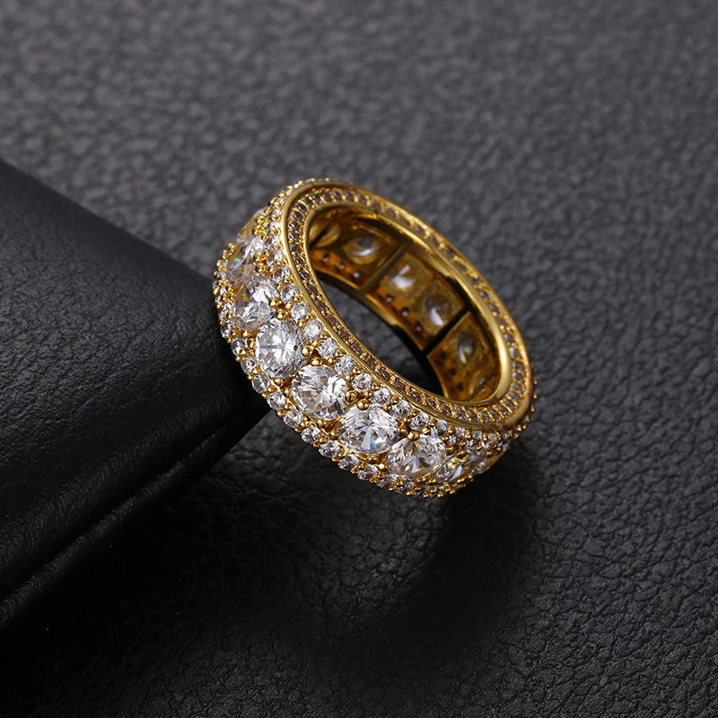 S925 Moissanite 3-Row Gemstone Pave Diamond Ring