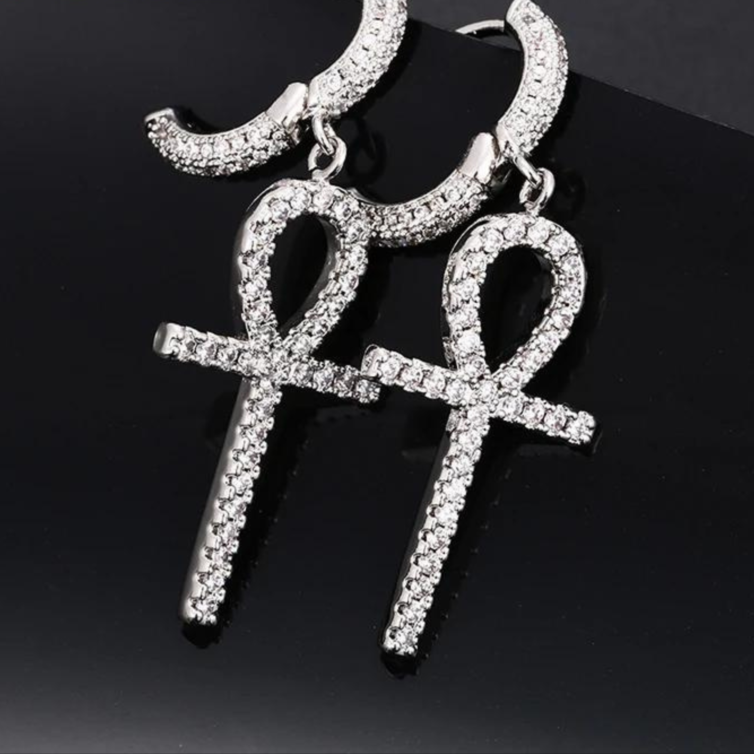 Ankh Cross Diamond Earrings