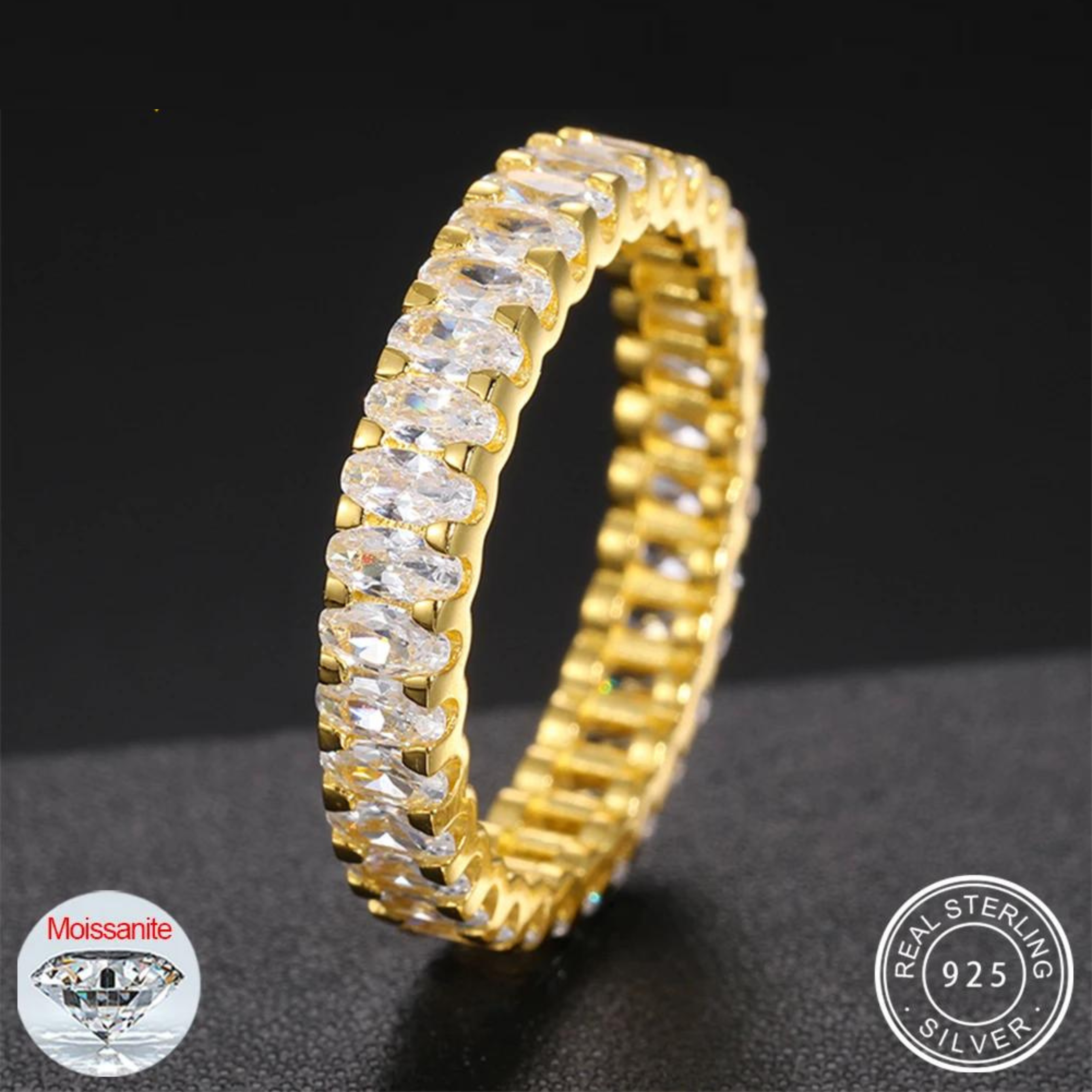 S925 Moissanite Oval Cut Eternity Band Ring