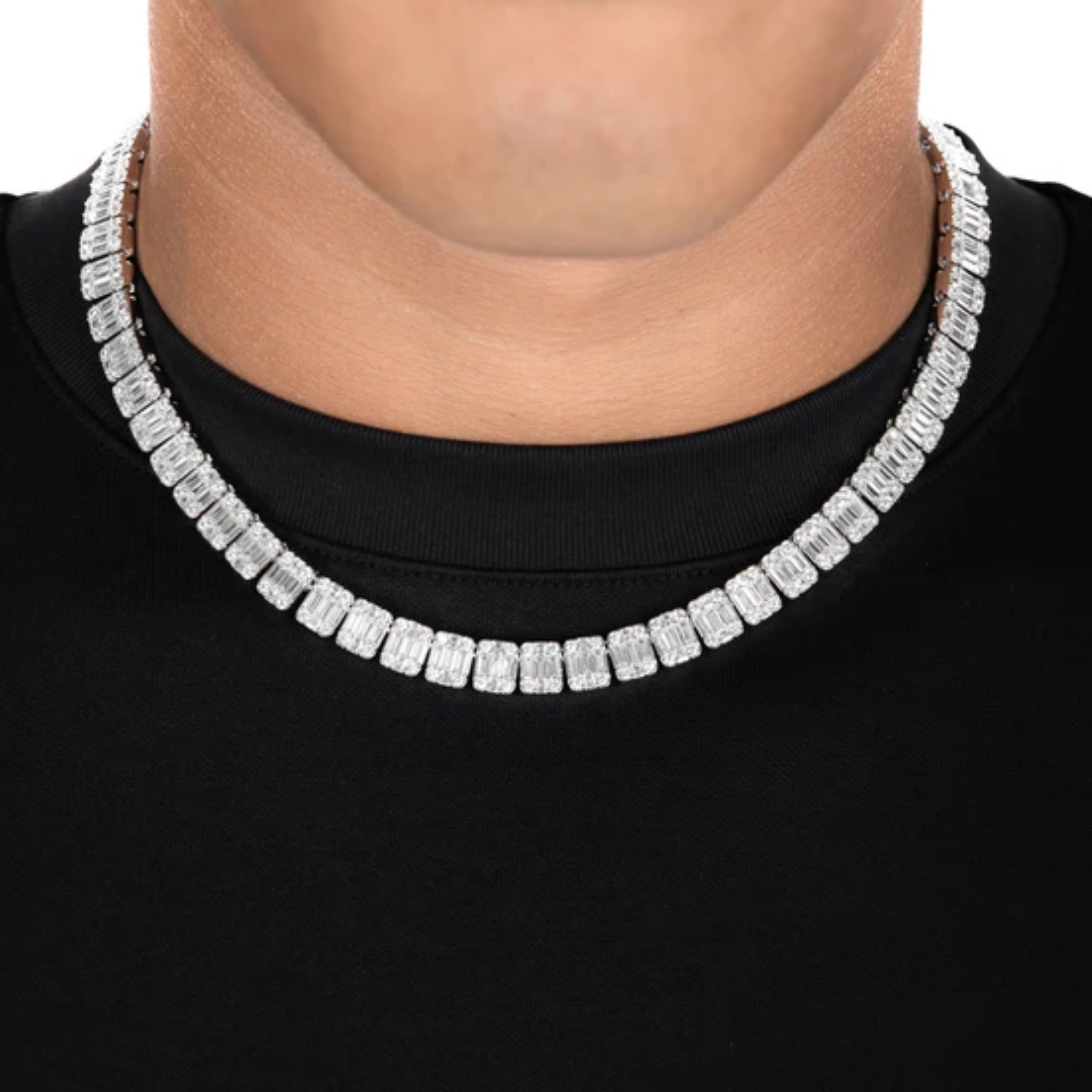 S925 Square Baguette Moissanite Diamond Tennis Necklace - 10mm