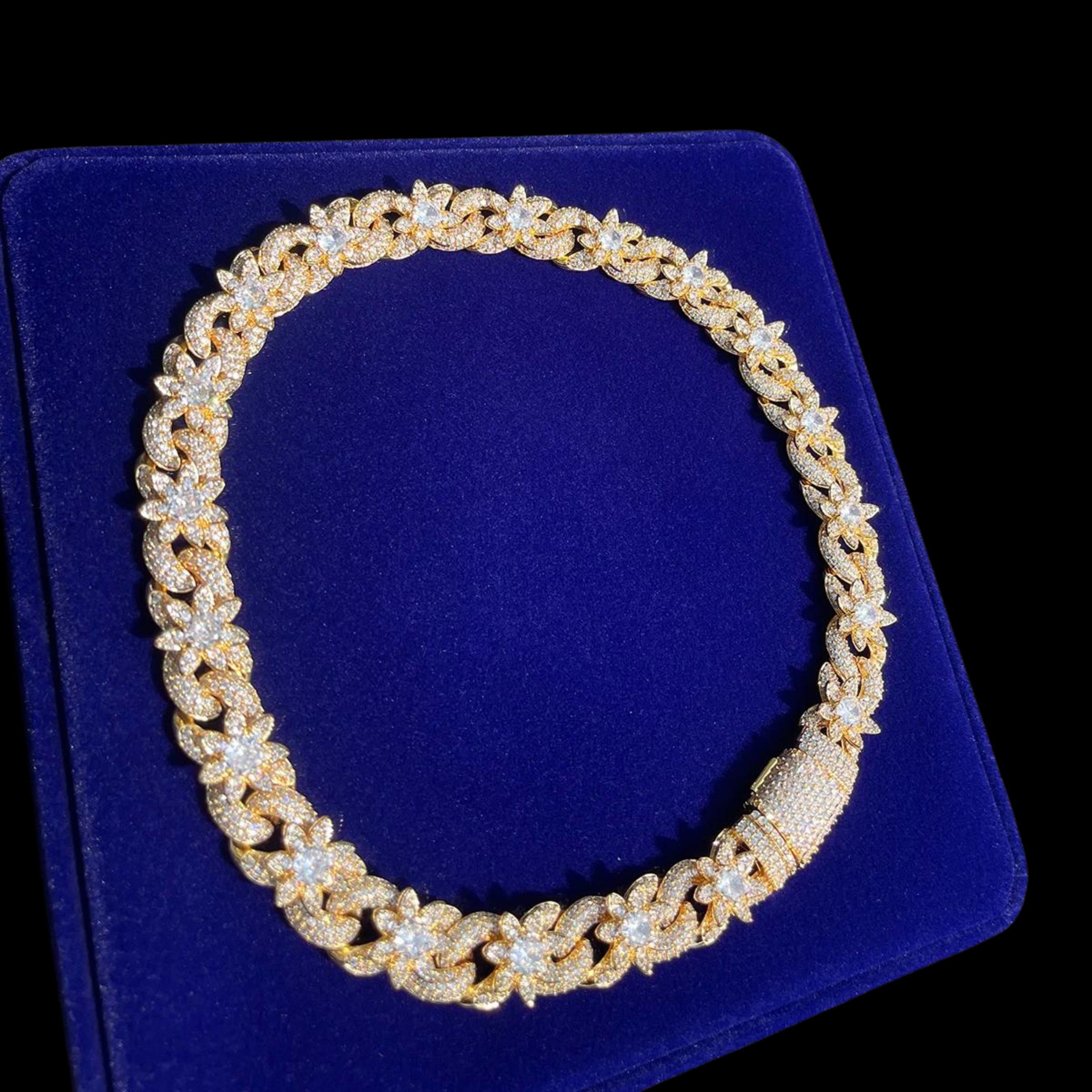 20mm Daisy Flower Diamond Link Cuban Chain Necklace - Icedgame & Co