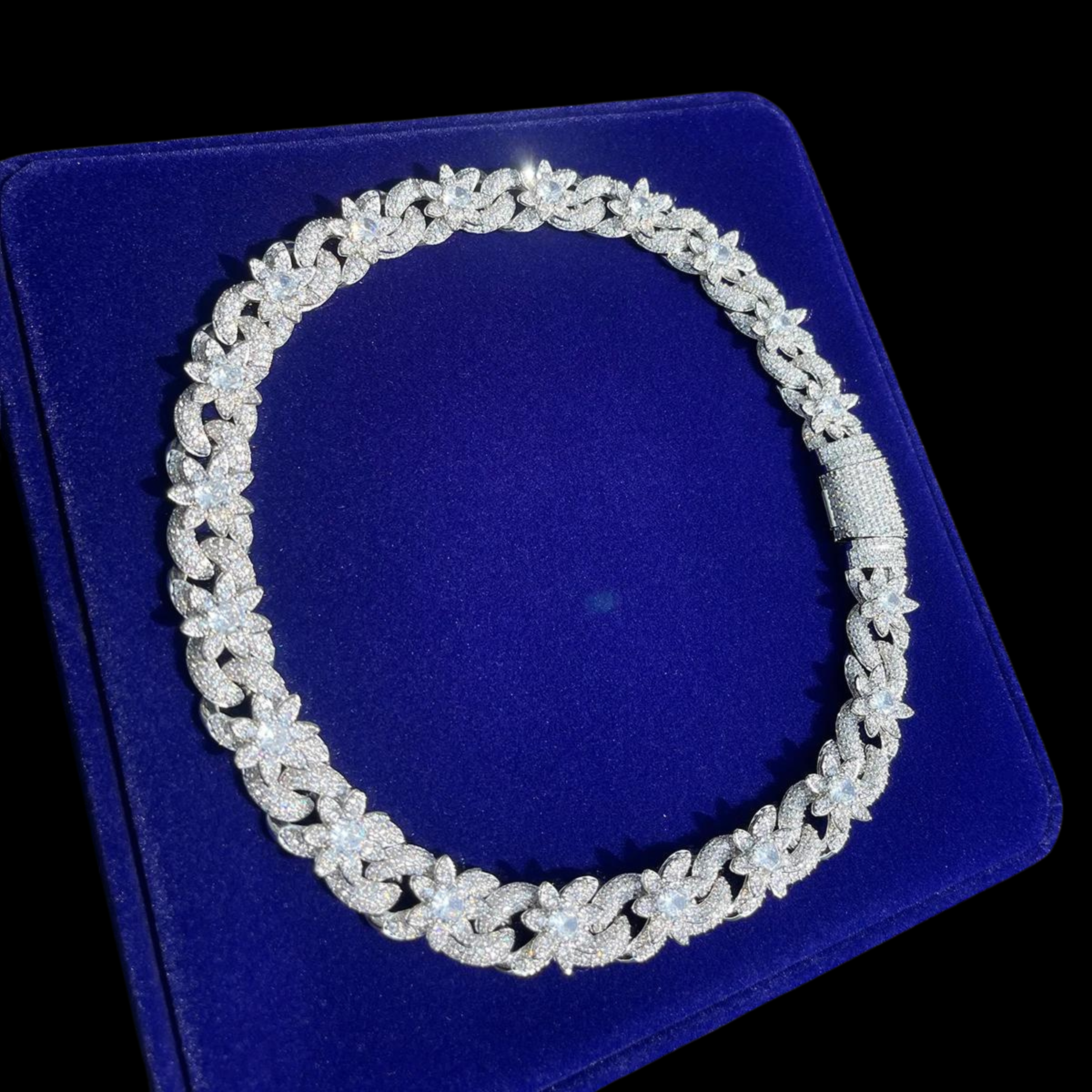 20mm Daisy Flower Diamond Link Cuban Chain Necklace - Icedgame & Co