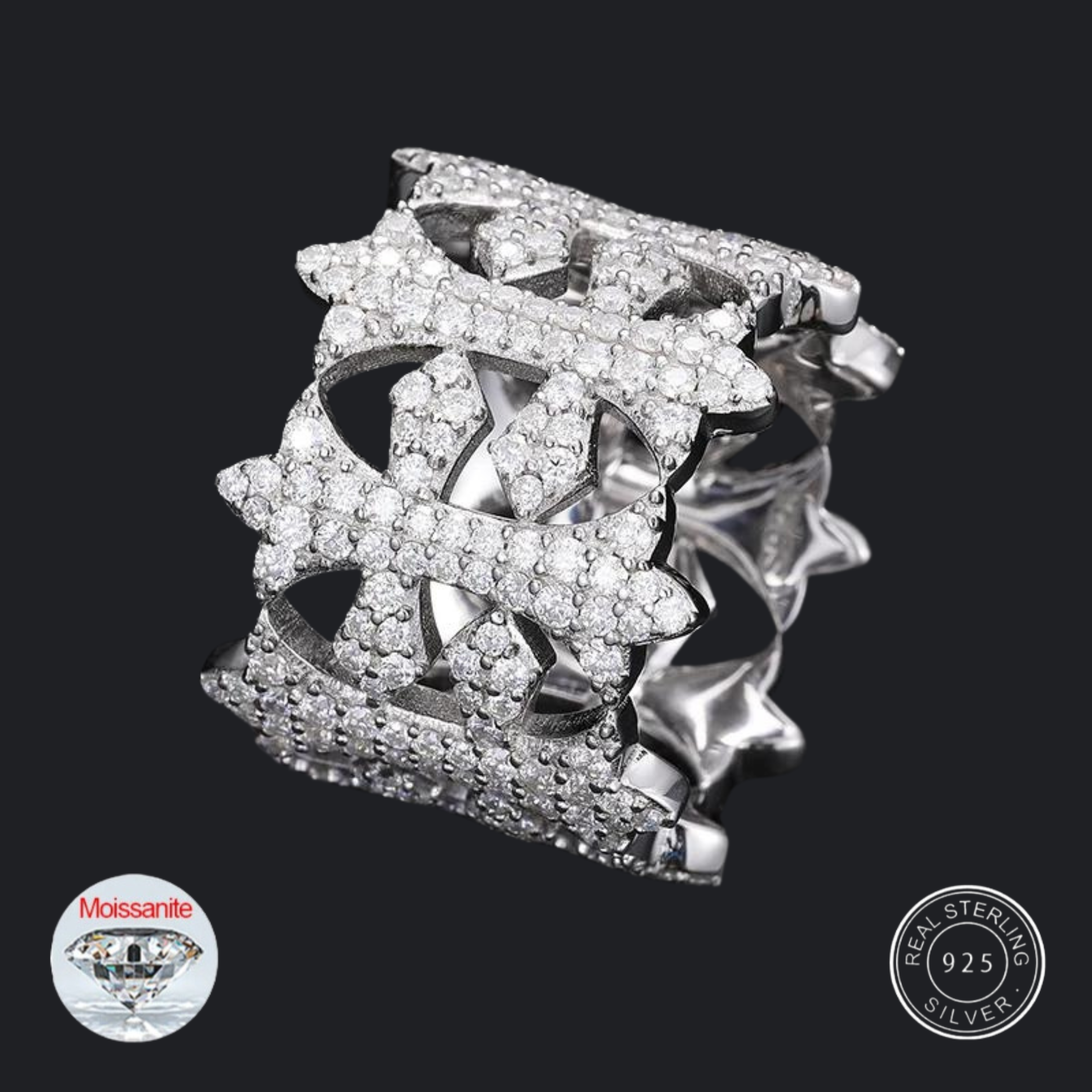 S925 Moissanite Fleuree Cross Diamond Ring