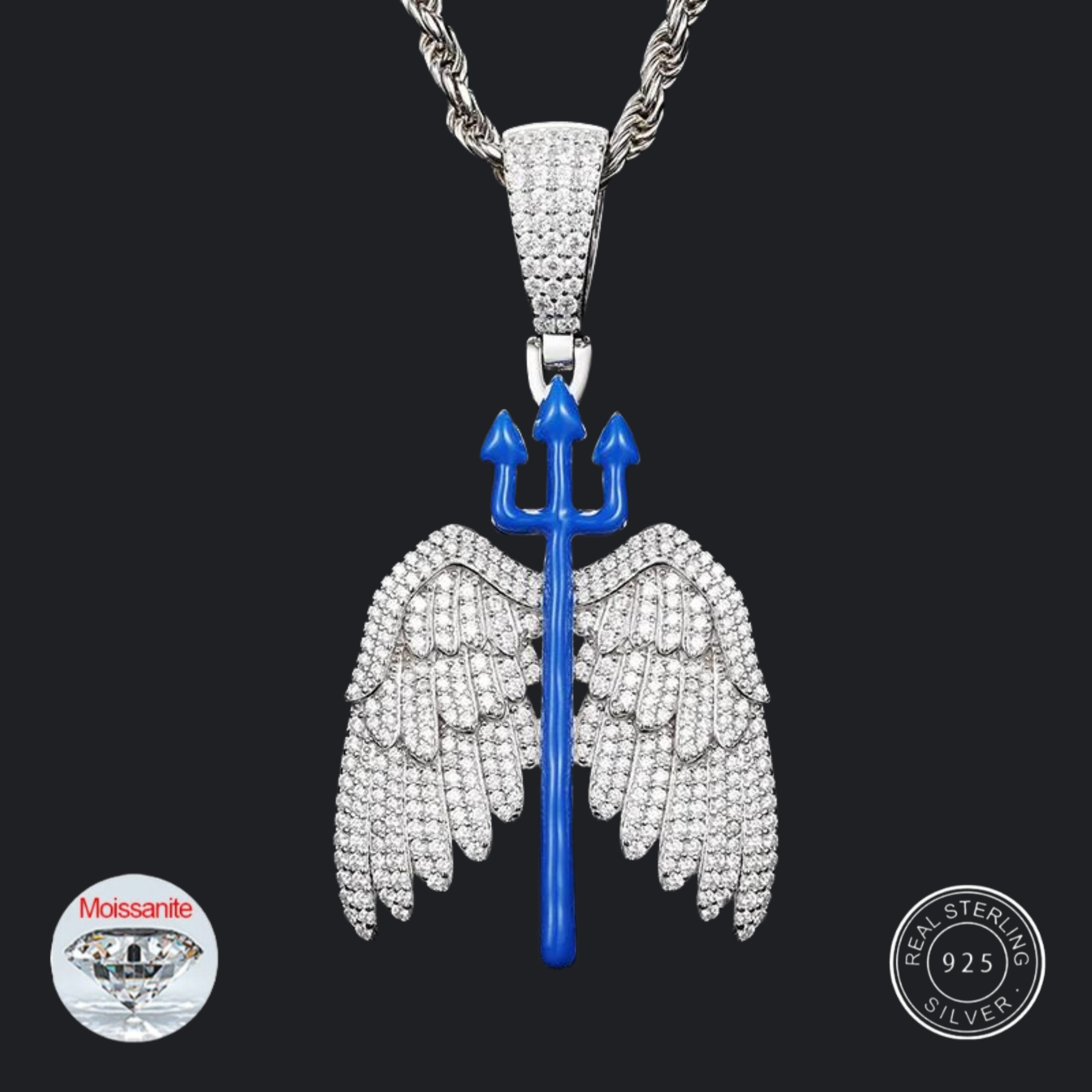 S925 Moissanite Trident Wings Diamond Pendant