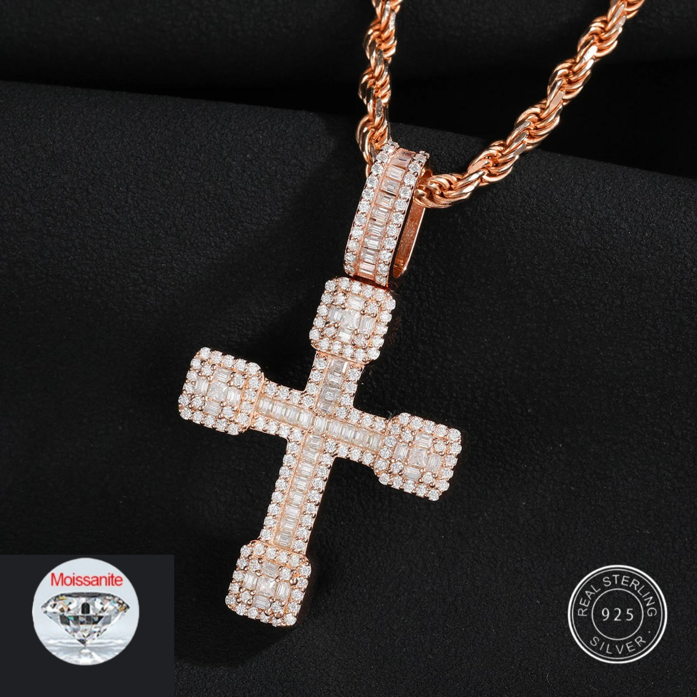 S925 Moissanite Latin Pave Cross Diamond Pendant