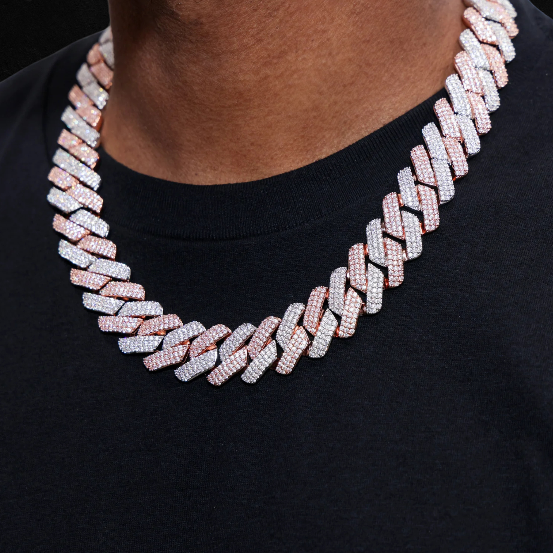 (19mm) 3 Rows Diamond Prong Link Cuban Chain Two Tone - Icedgame & Co