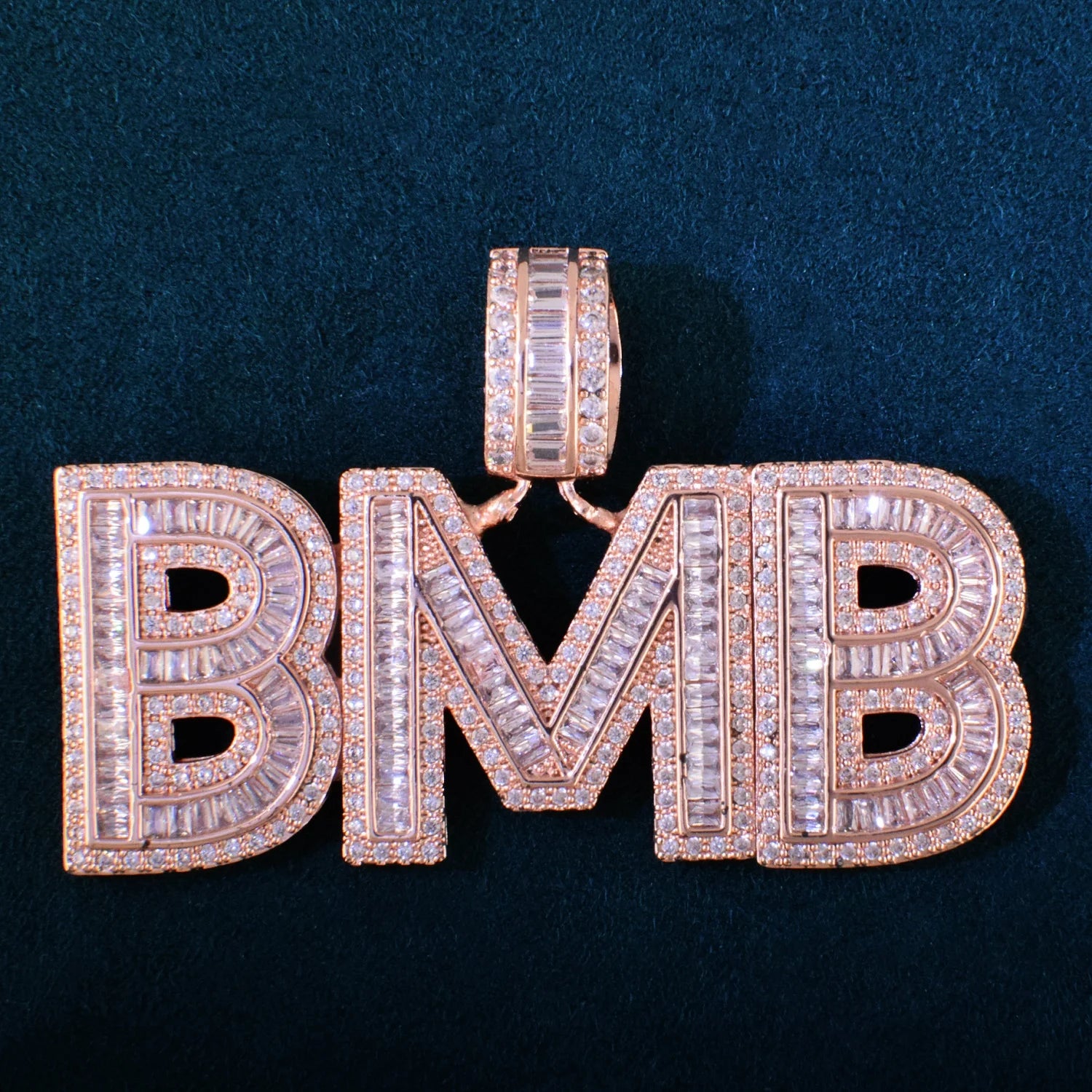 Custom Rose Gold Baguette Layer Letter Pendant - Icedgame & Co