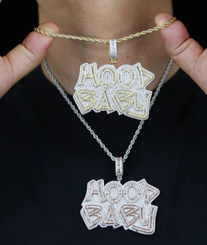 Iced Out "HOOD BABY" Letter Pendant