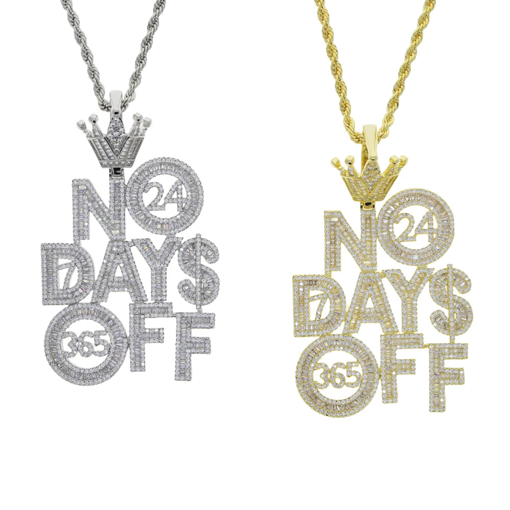 Iced "NO DAYS OFF" Letter Diamond Pendant Necklace