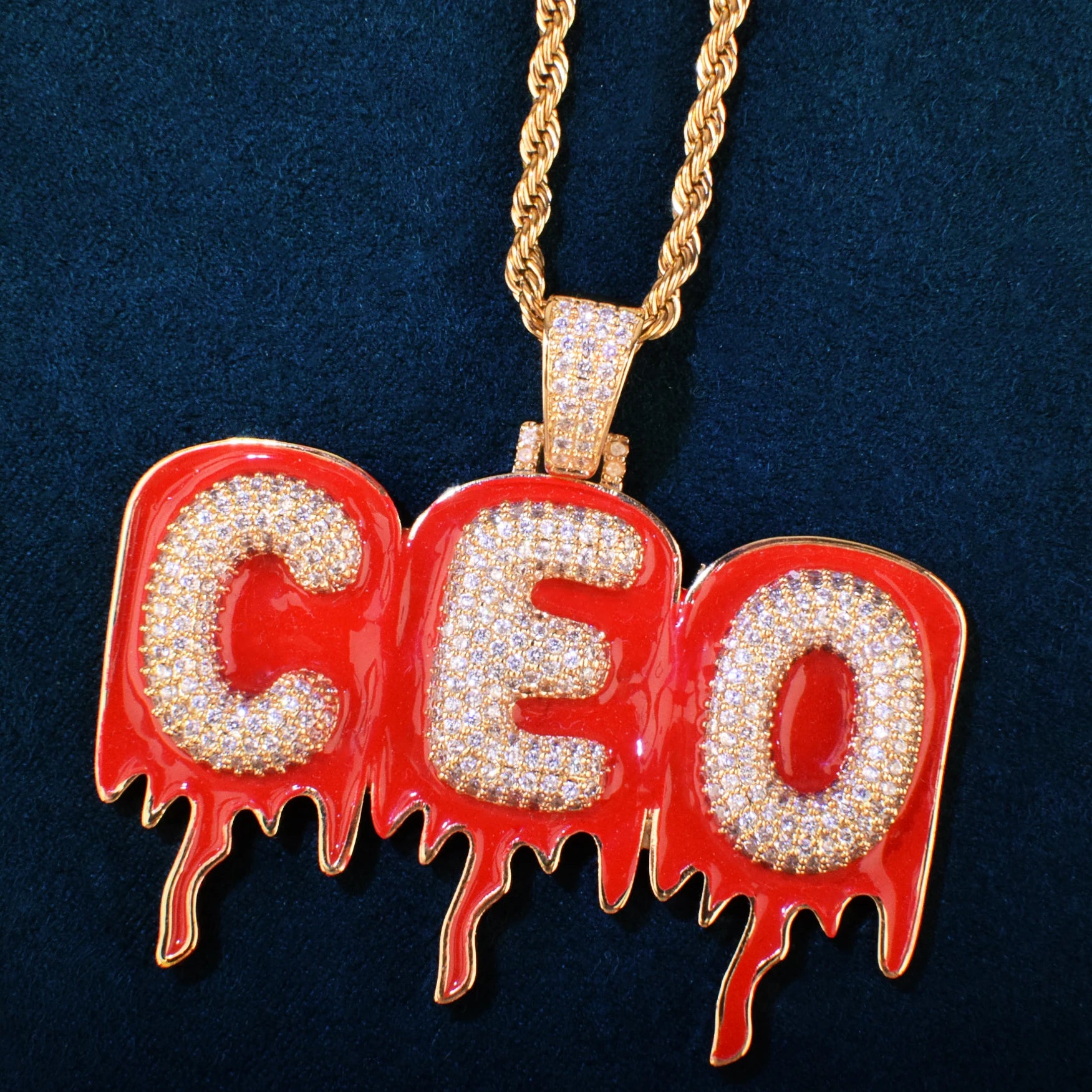 Custom Bubble Melting Red Enamel Letter Pendant - Icedgame & Co