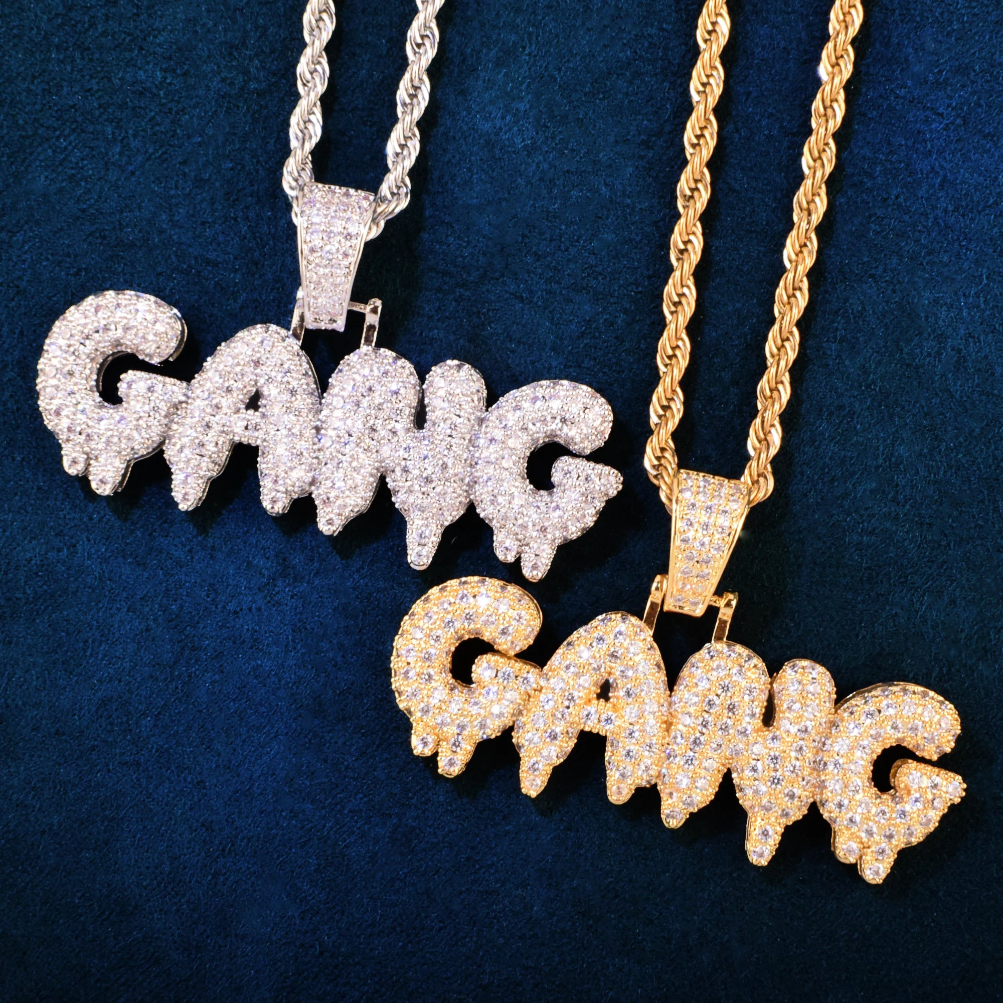 Pave Bubble Drip "GANG" Letter Pendant - Icedgame & Co