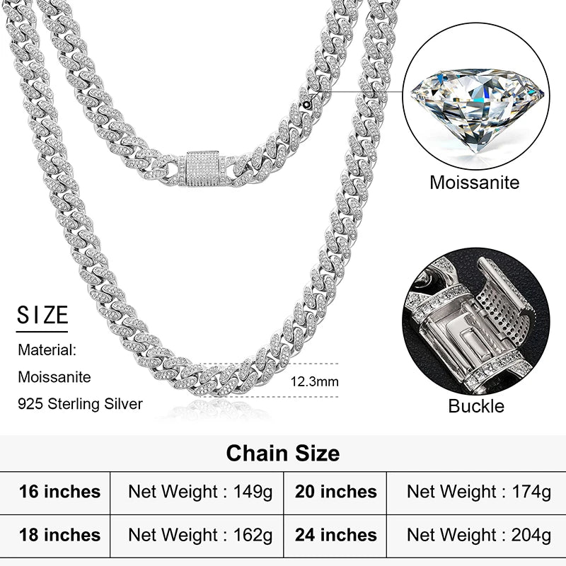 S925 Moissanite Diamond Cuban Link Necklace/Bracelet