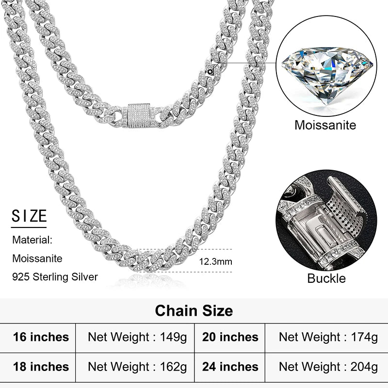 S925 Moissanite Diamond Cuban Link Necklace/Bracelet - 12mm - Icedgame & Co