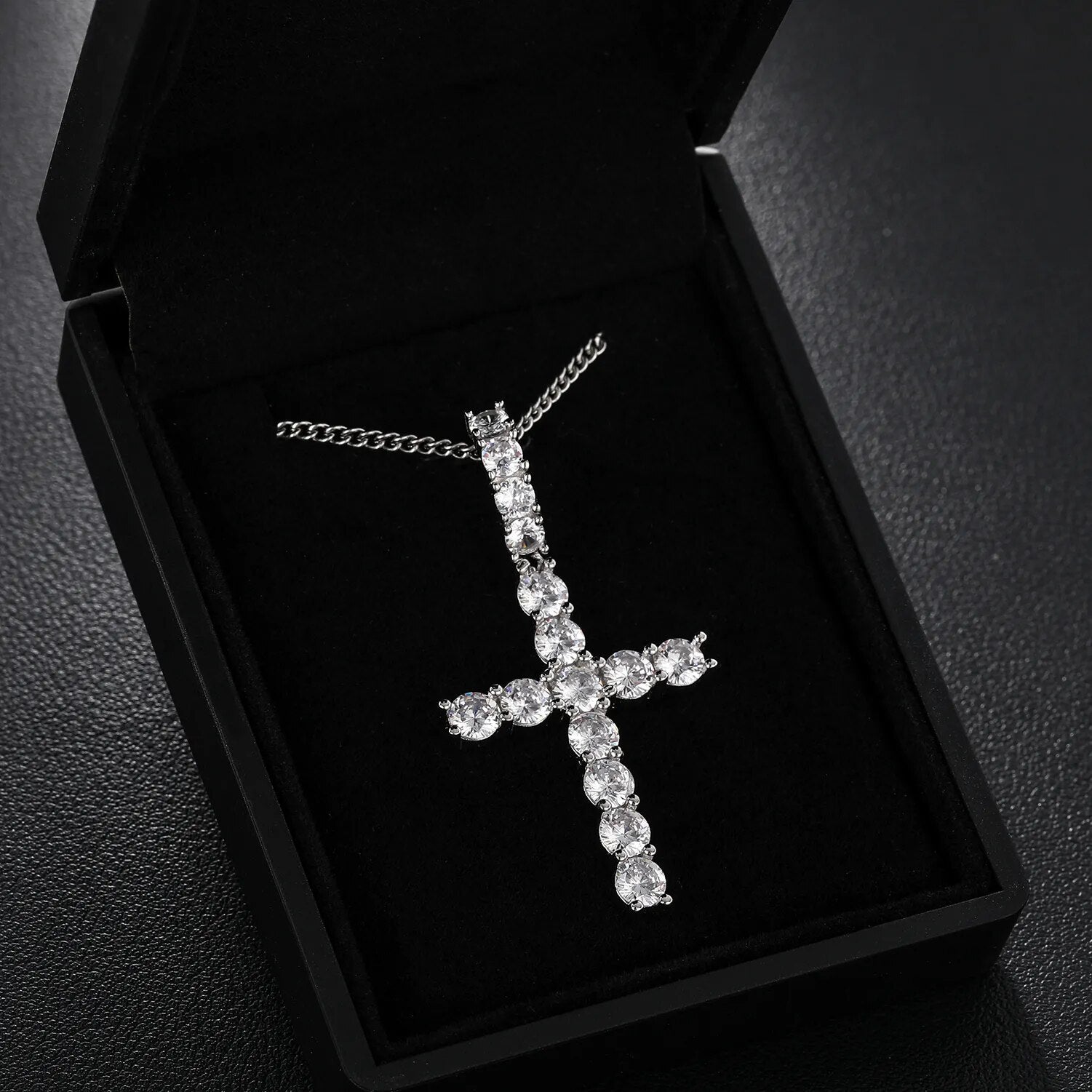 S925 Moissanite Diamond Big Cross Pendant Necklace (3.64 CTW)