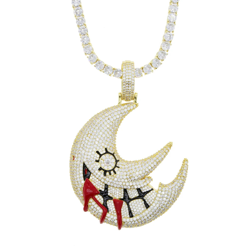Iced Out Bling Drippin Mouth Crescent Moon Pendant