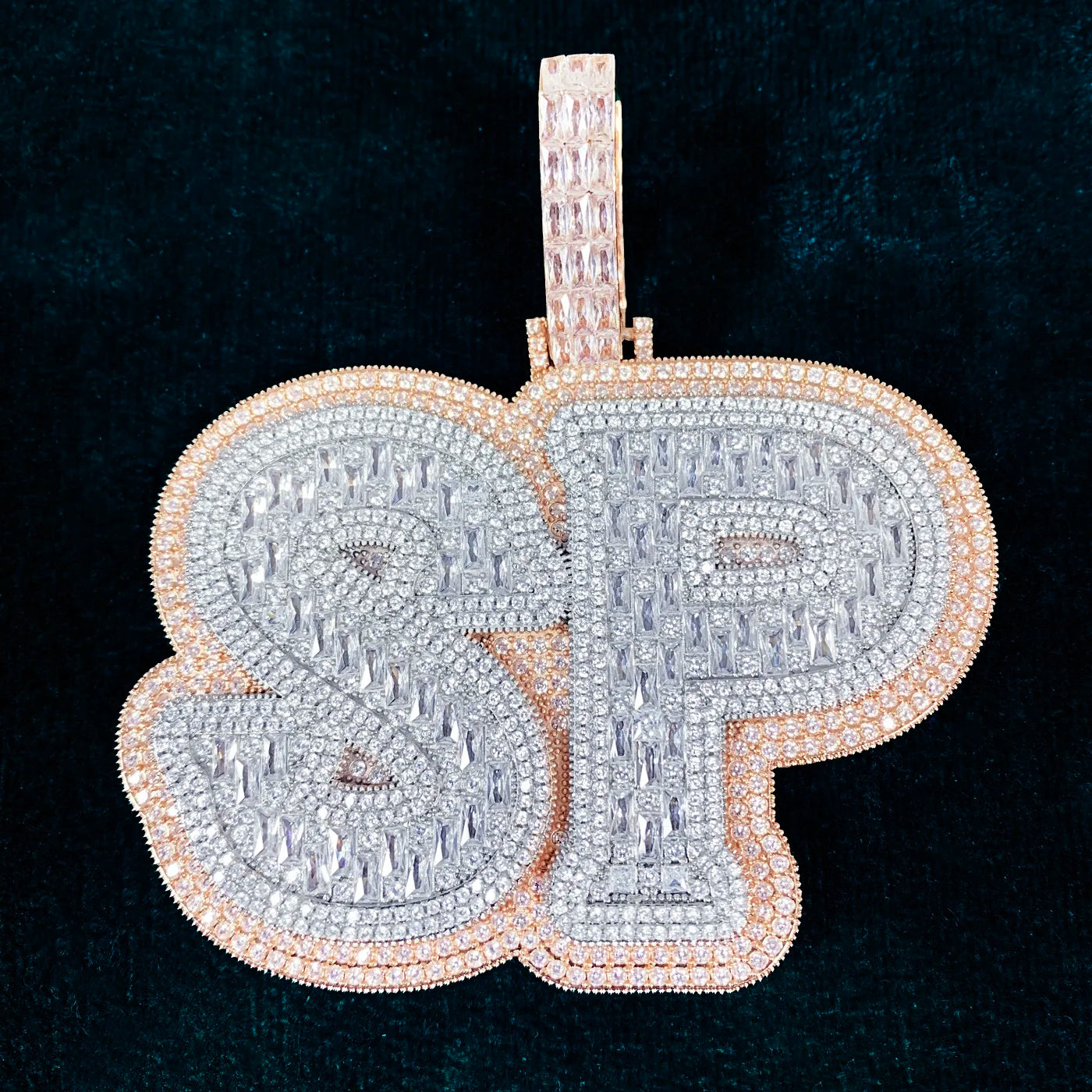 Baguette Layered Custom Bold Letter Pendant - Icedgame & Co