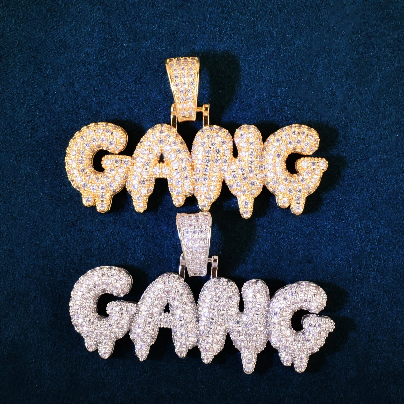 Pave Bubble Drip "GANG" Letter Pendant - Icedgame & Co