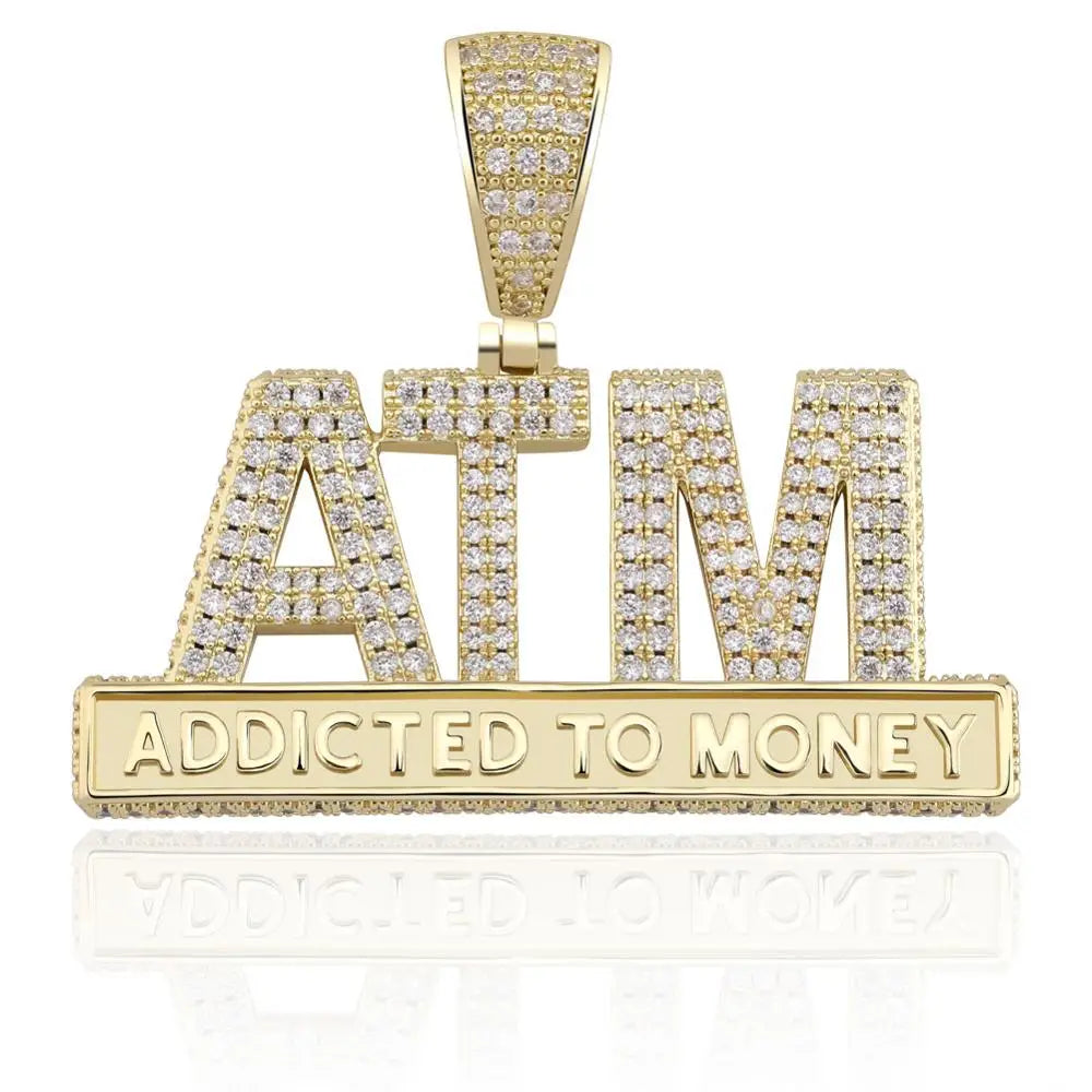 Iced "ATM - Addicted to Money" Letter Diamond Pendant