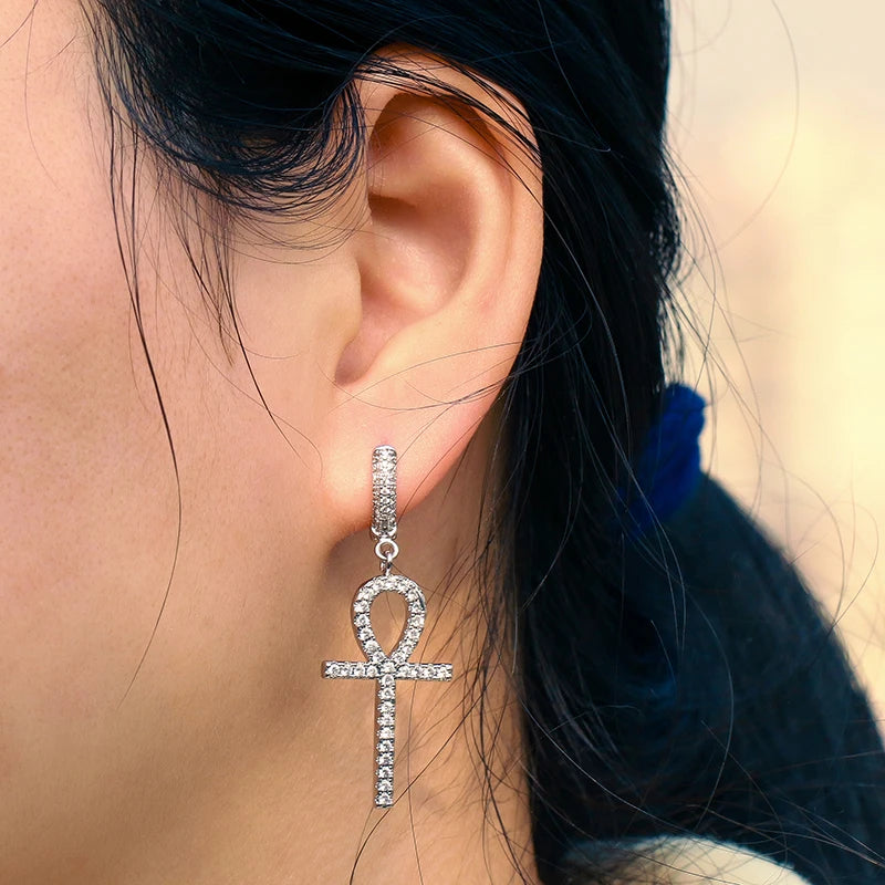 Ankh Cross Diamond Earrings