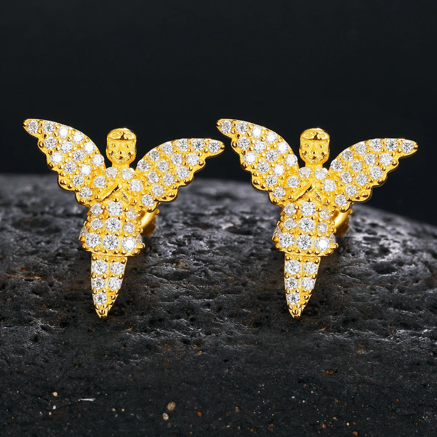 S925 Moissanite Angel 18K Gold Plated Earrings