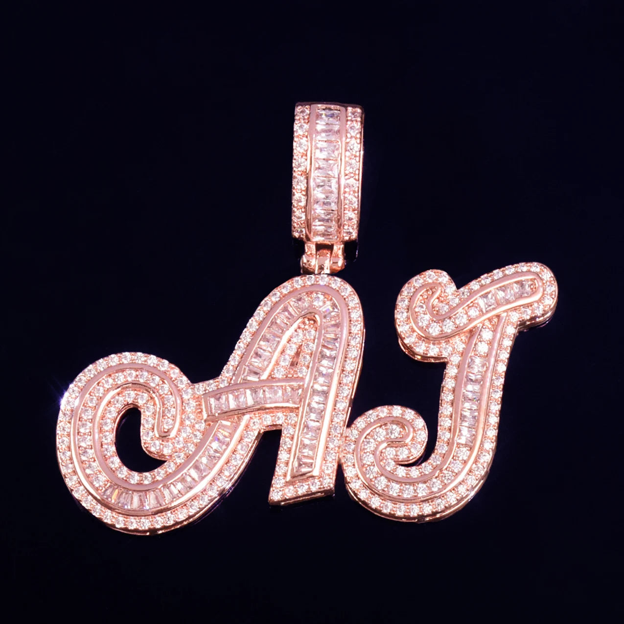 Custom Rose Gold Cursive Script Font Letter Pendant - Icedgame & Co