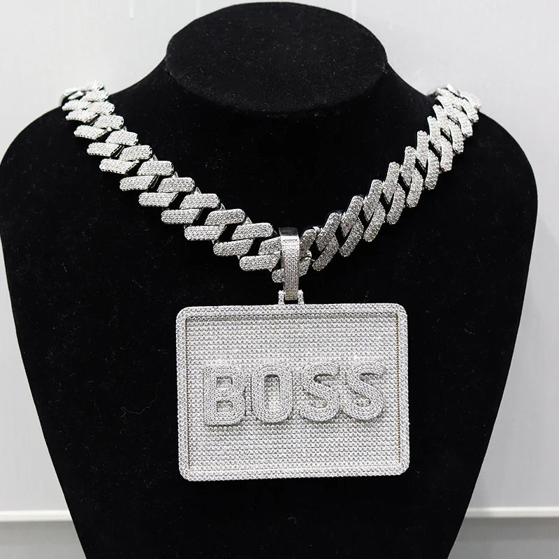 New Rectangle "BOSS" Custom Letter Pendant Necklace