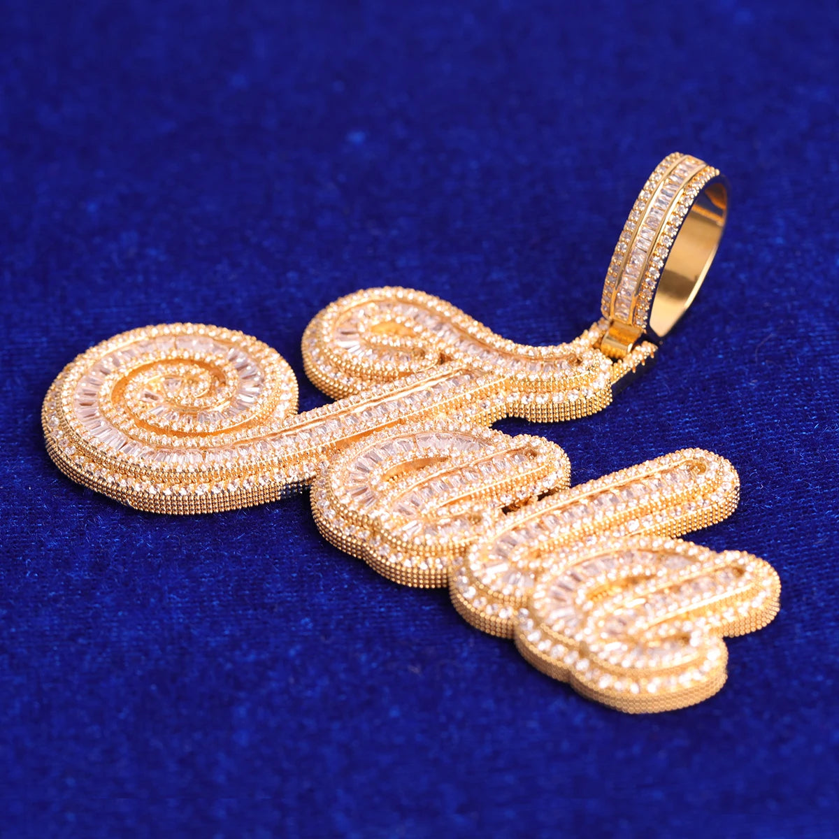 Custom Bold Layer Script Baguette Letter Pendant - Icedgame & Co