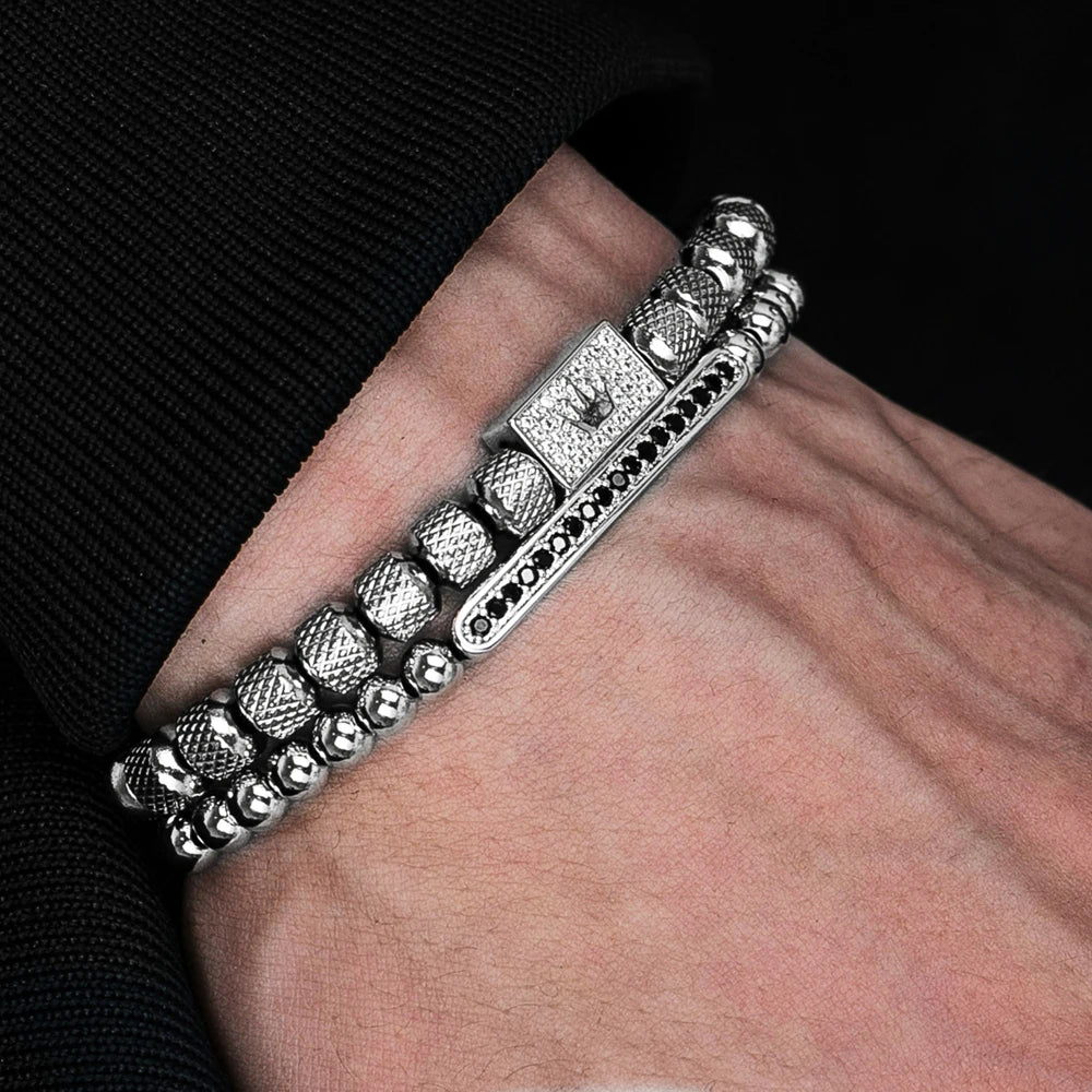2pcs/set King Crown Beaded Link Bracelet