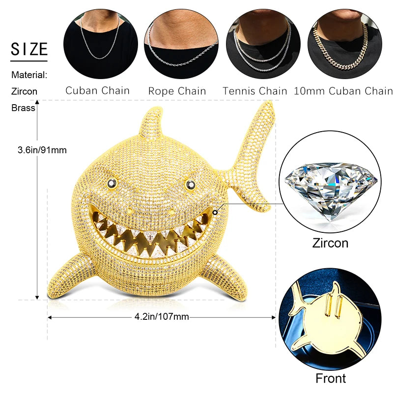 Big Head Shark Pendant Necklace - Icedgame & Co