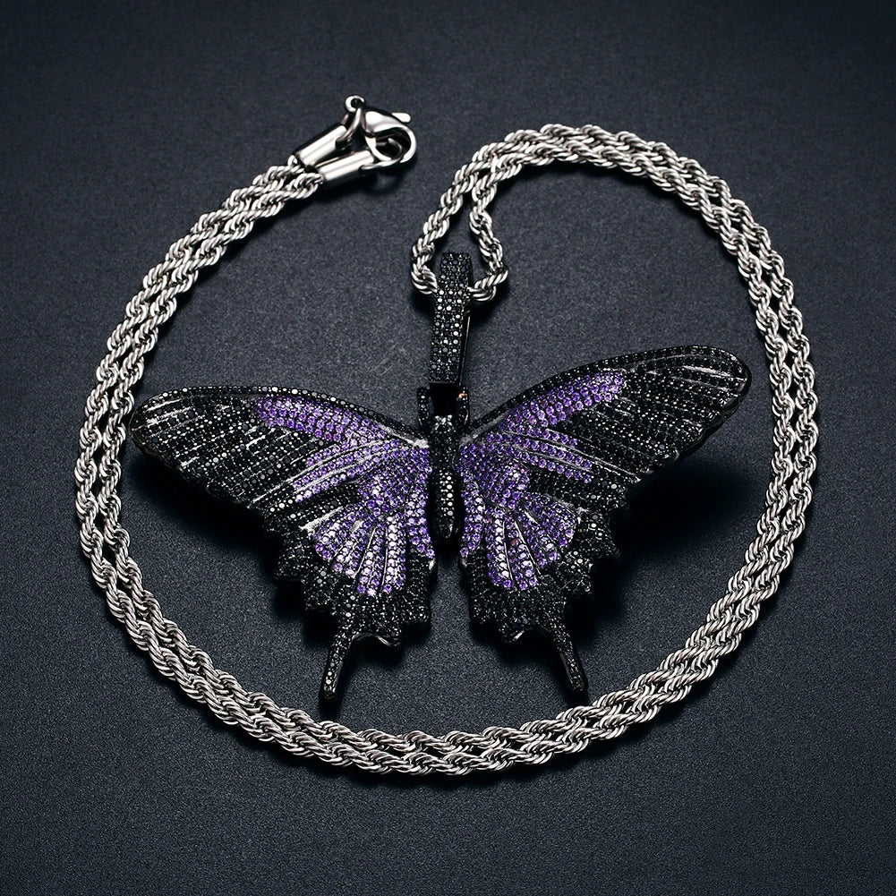 Iced Out Black Butterfly Diamond Pendant