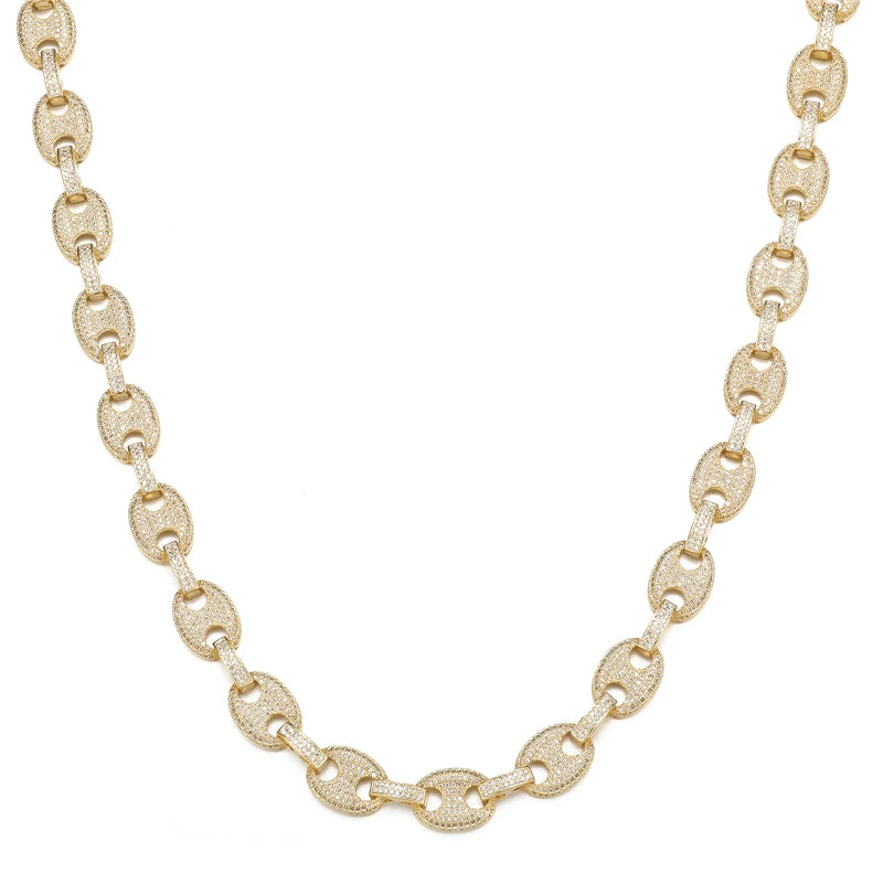12MM Iced Out Mariner Link Chain Necklace in Gold/White Gold
