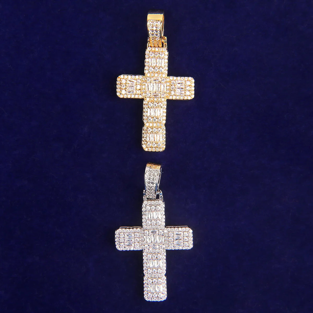 Square Baguette Cross Pendant Necklace