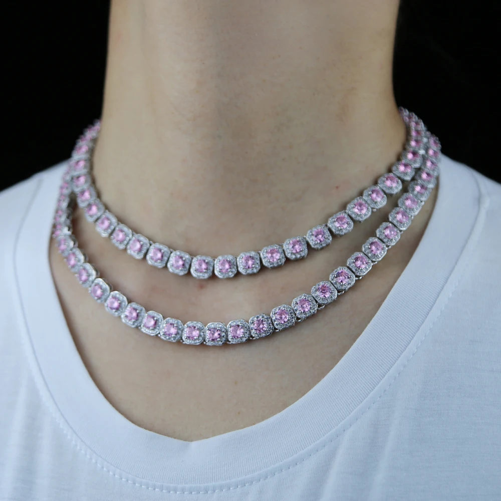 10mm Pink Diamond Clustered Tennis Chain