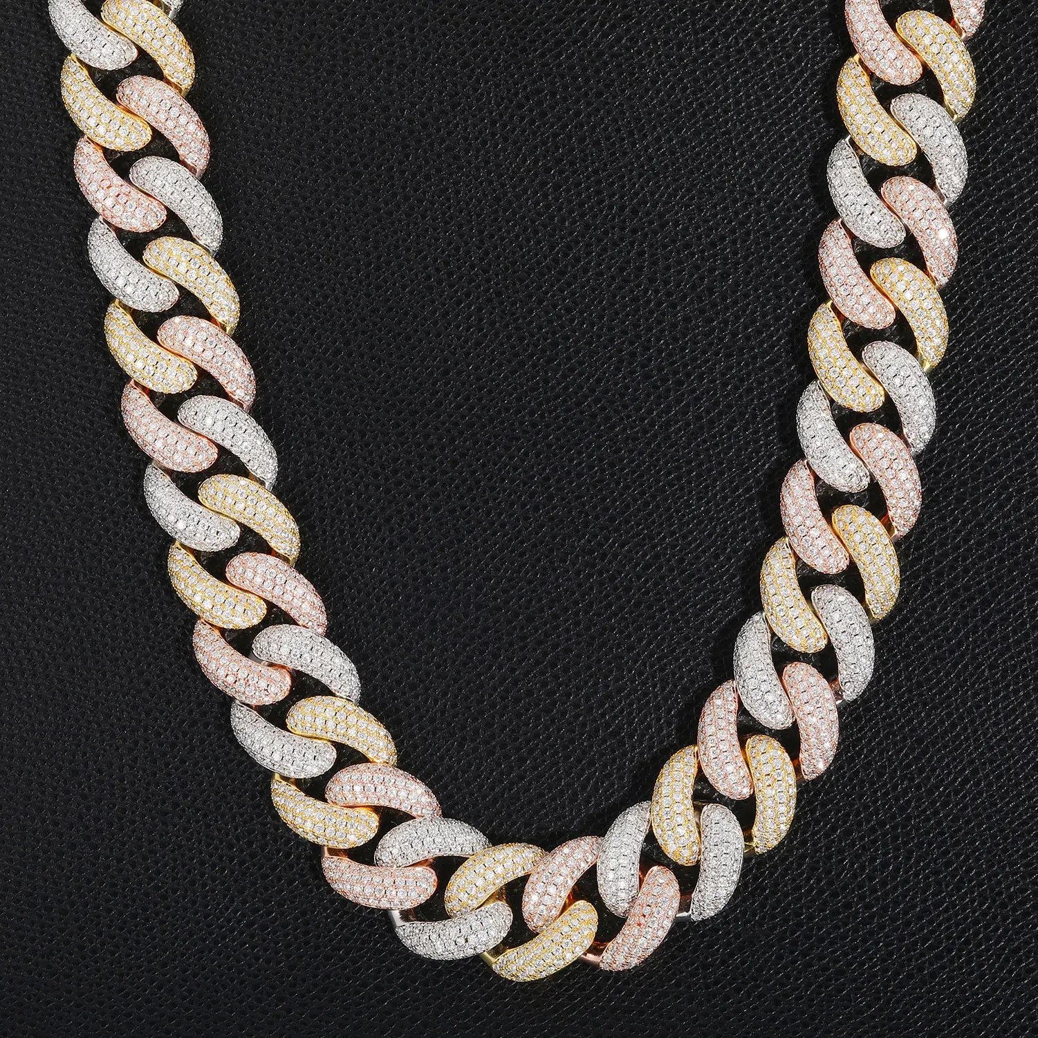 S925 Moissanite Tri-Color Cuban Link Chain Necklace - 20mm